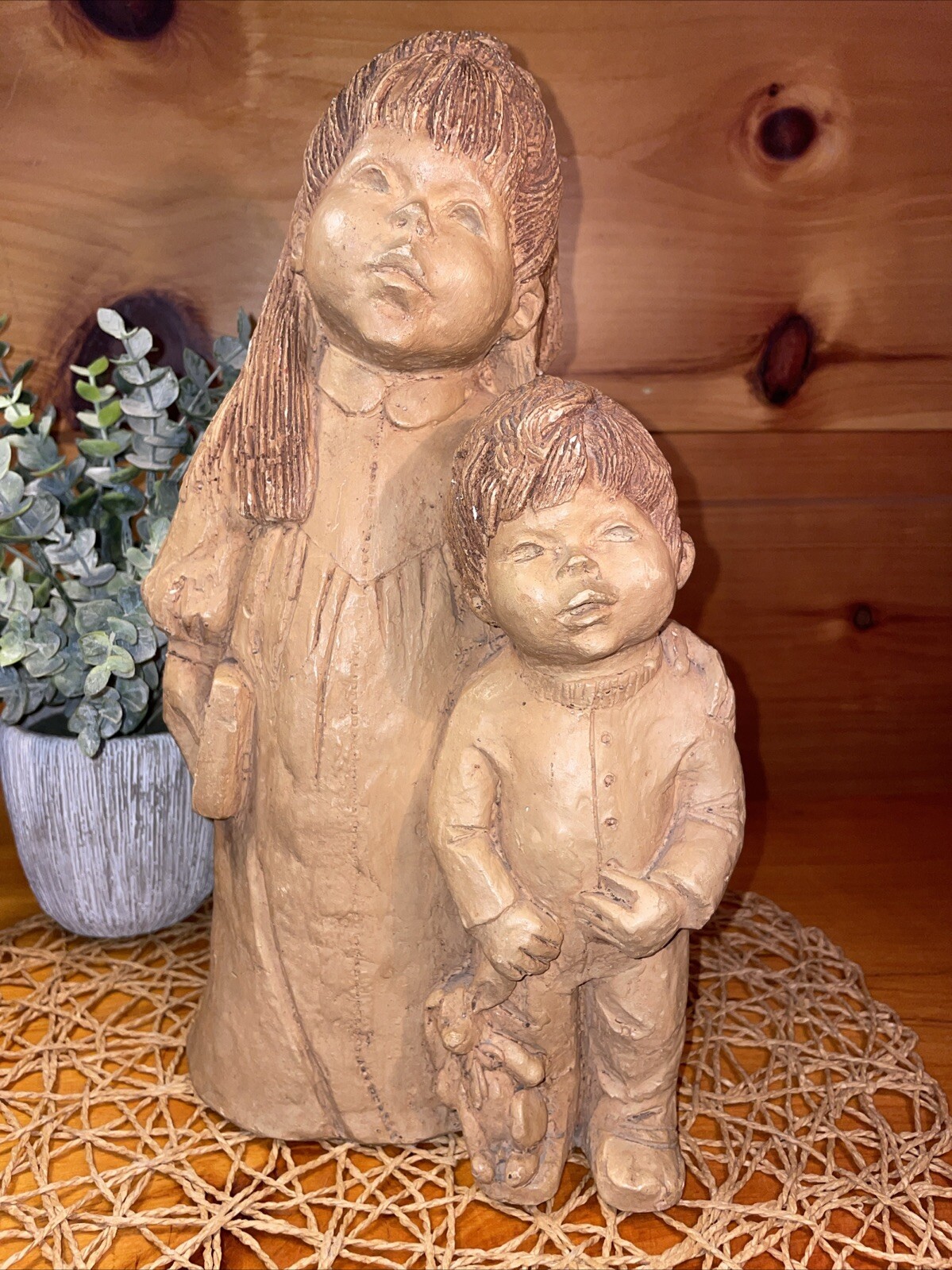 Vintage Lee Bortin Original Statues Big Sister With Little Brother in Pajamas