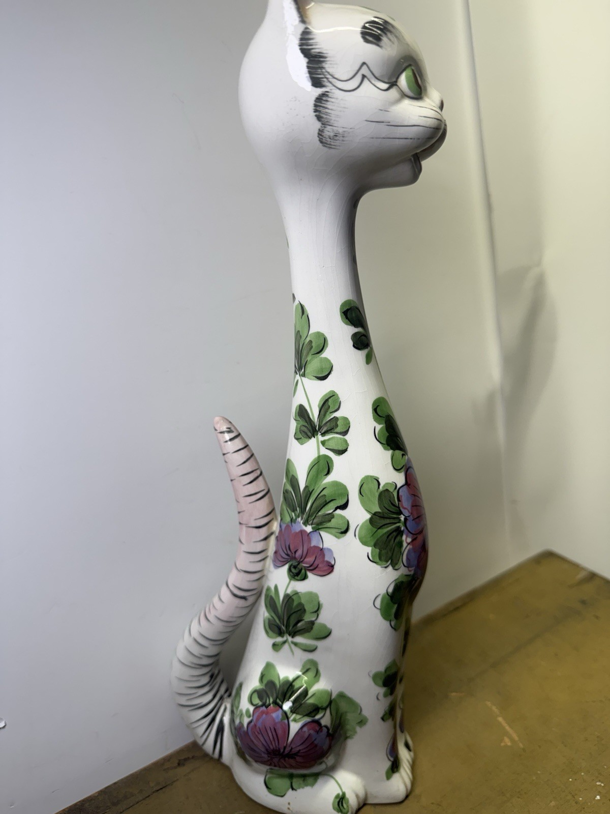 FABULOUS Italian Mancioli Deruta Pottery14” Tall Handpainted Gatto Cat Statue
