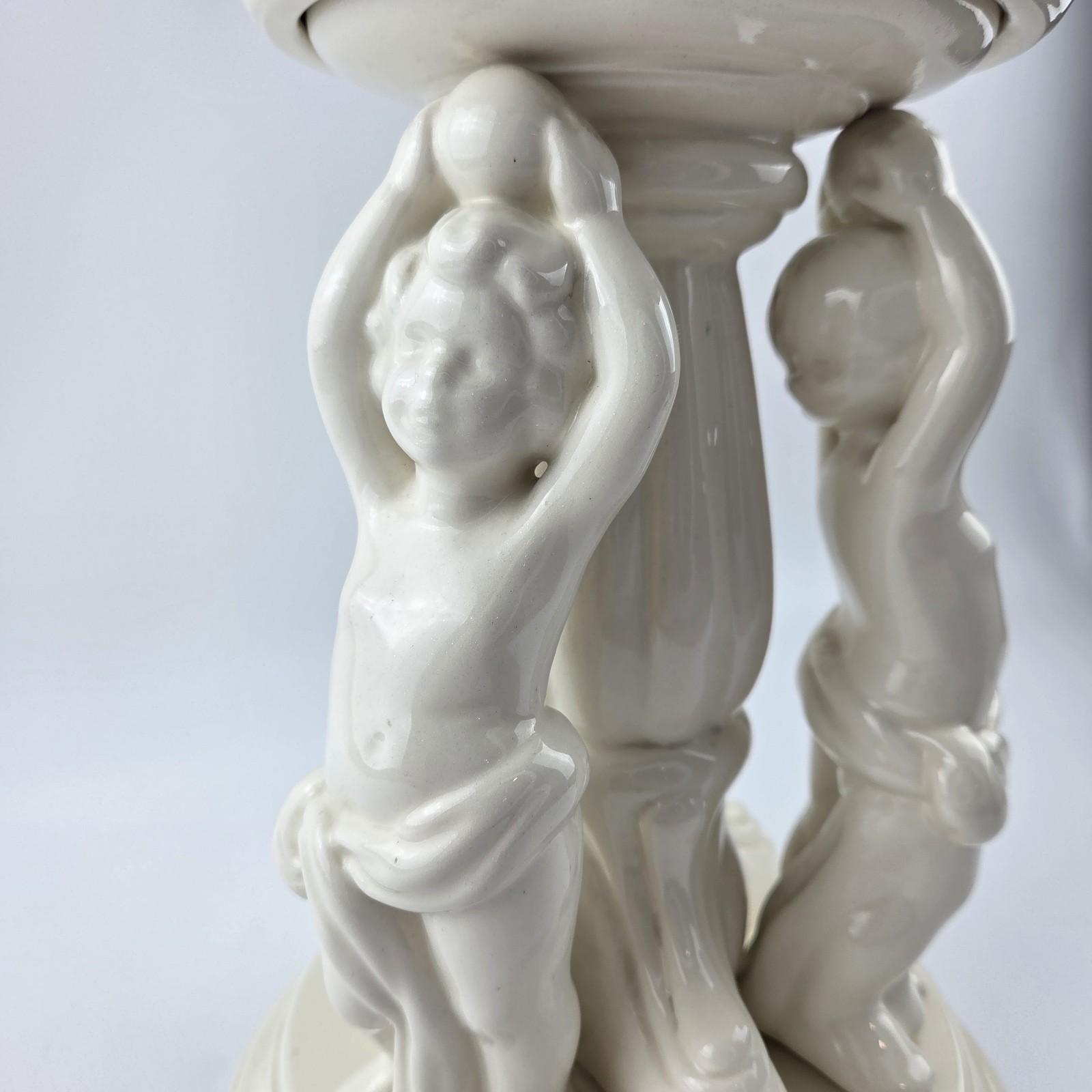 VTG Ceramic Cherub Xlg Bowl Wedding Compote Centerpiece Off White 12.5″ Rococo