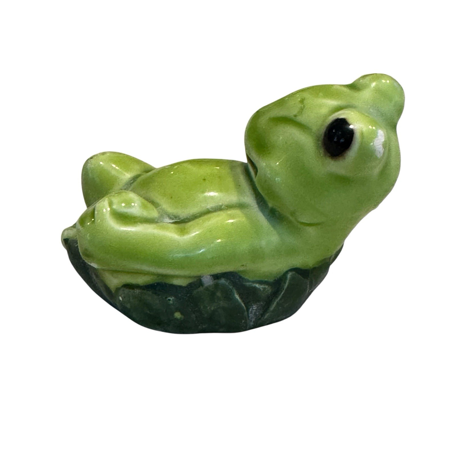 Vintage 70’s Ceramic Leaning Frog Figurine Hand Painted Retro 2.5” READ