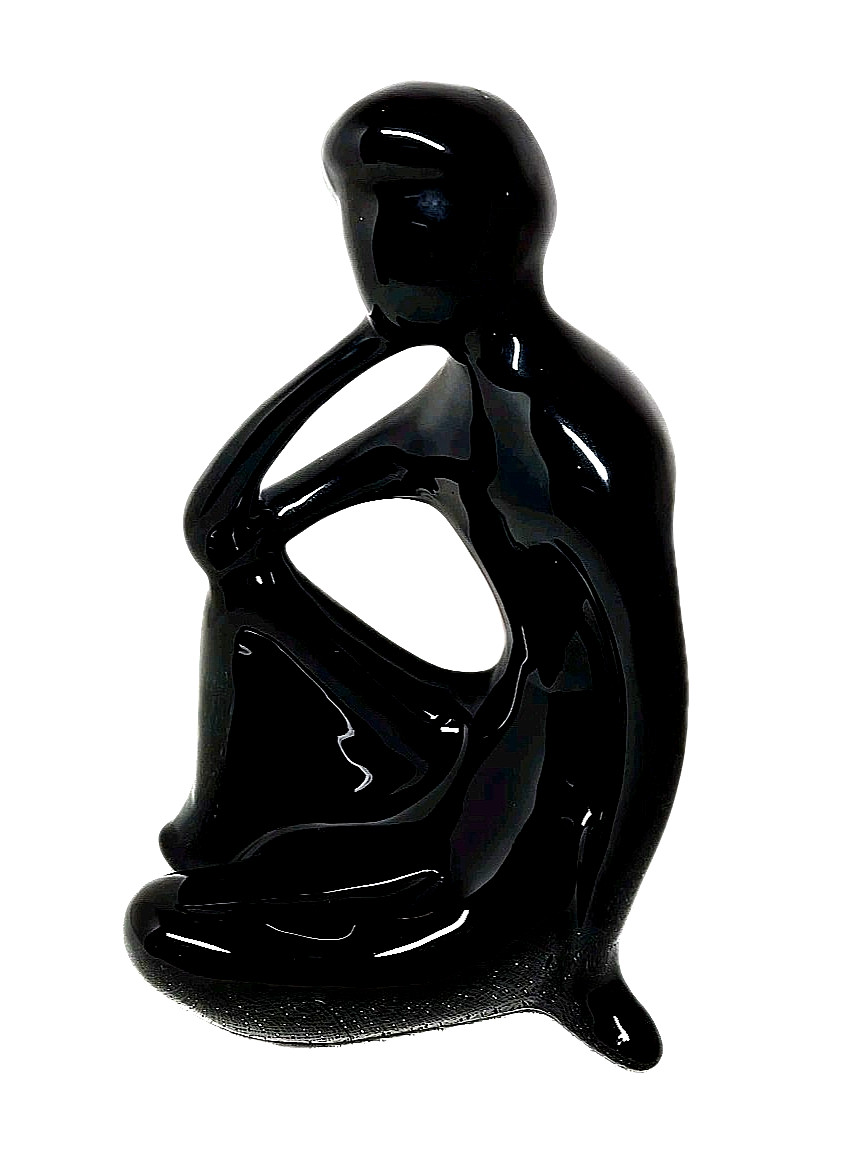 Vintage 60’s Rosenthal-Netter 10″ Black Ceramic Sculpture Thinking Man Pose EUC