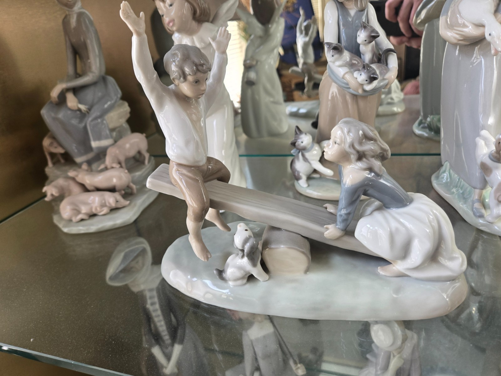 VINTAGE Lladro Porcelain Figurine See Saw – Girl, Boy & Dog #4867, Spain