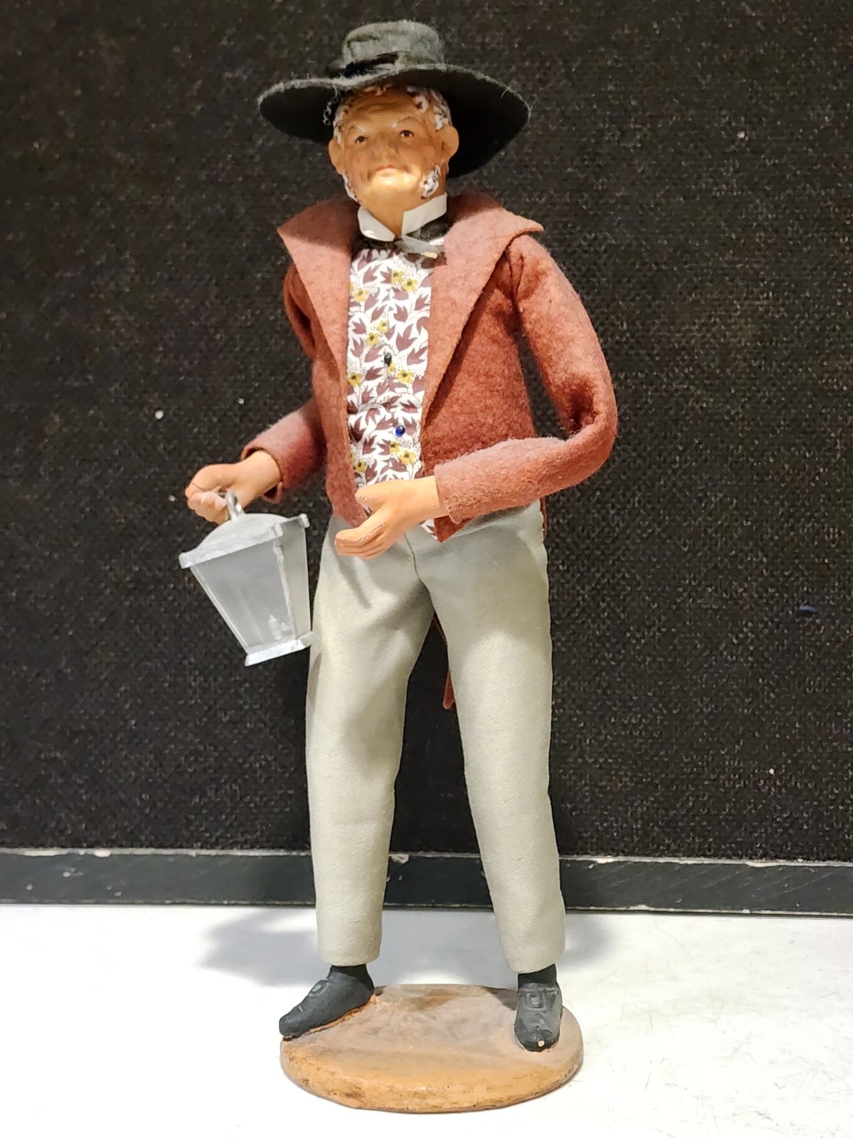 S. JOUGLAS French Clay Folkart MAN CARRYING LANTERN Santon France