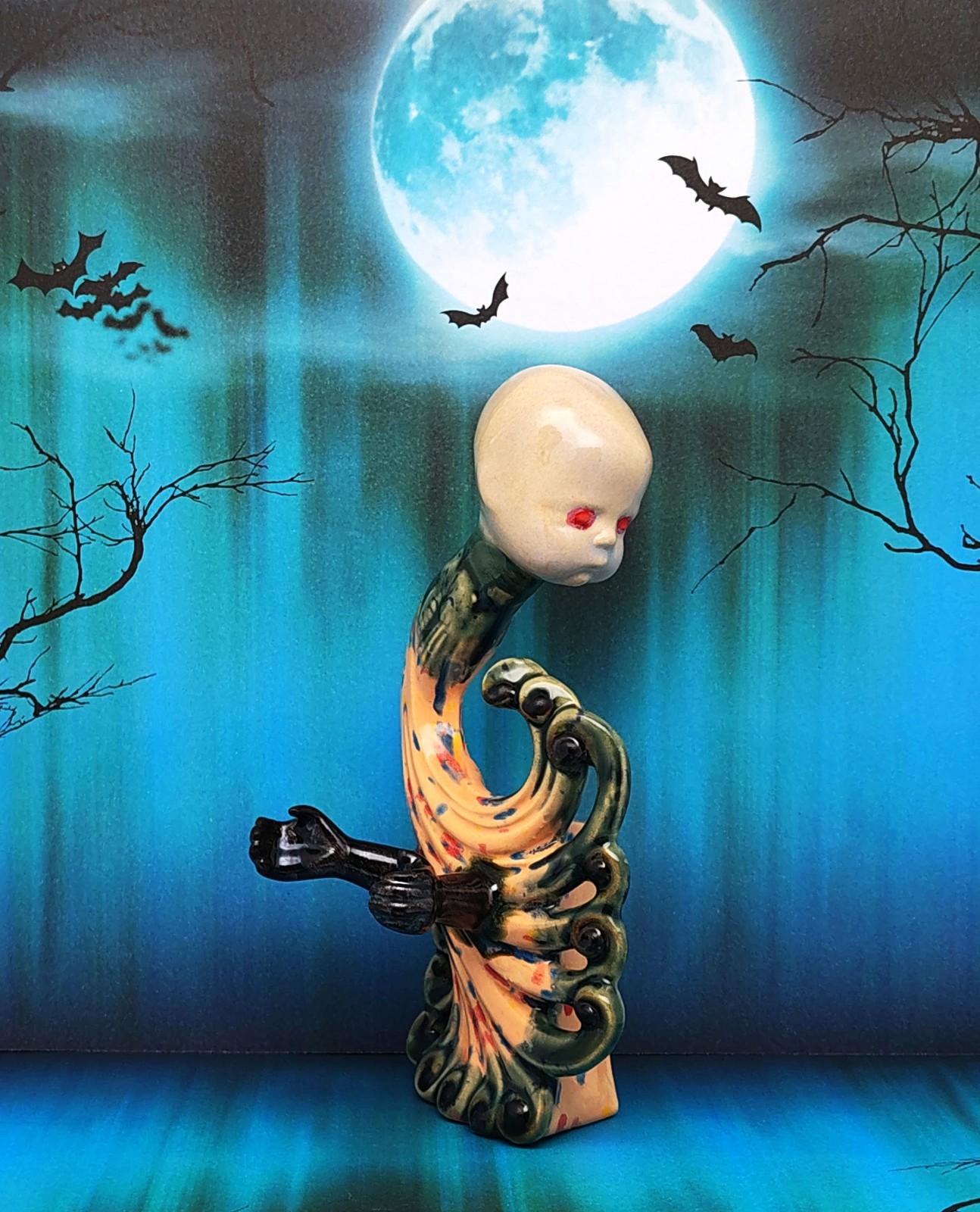 The Peacock’s Last Reach – Handmade Ceramic Figurine Gothic Horror Halloween