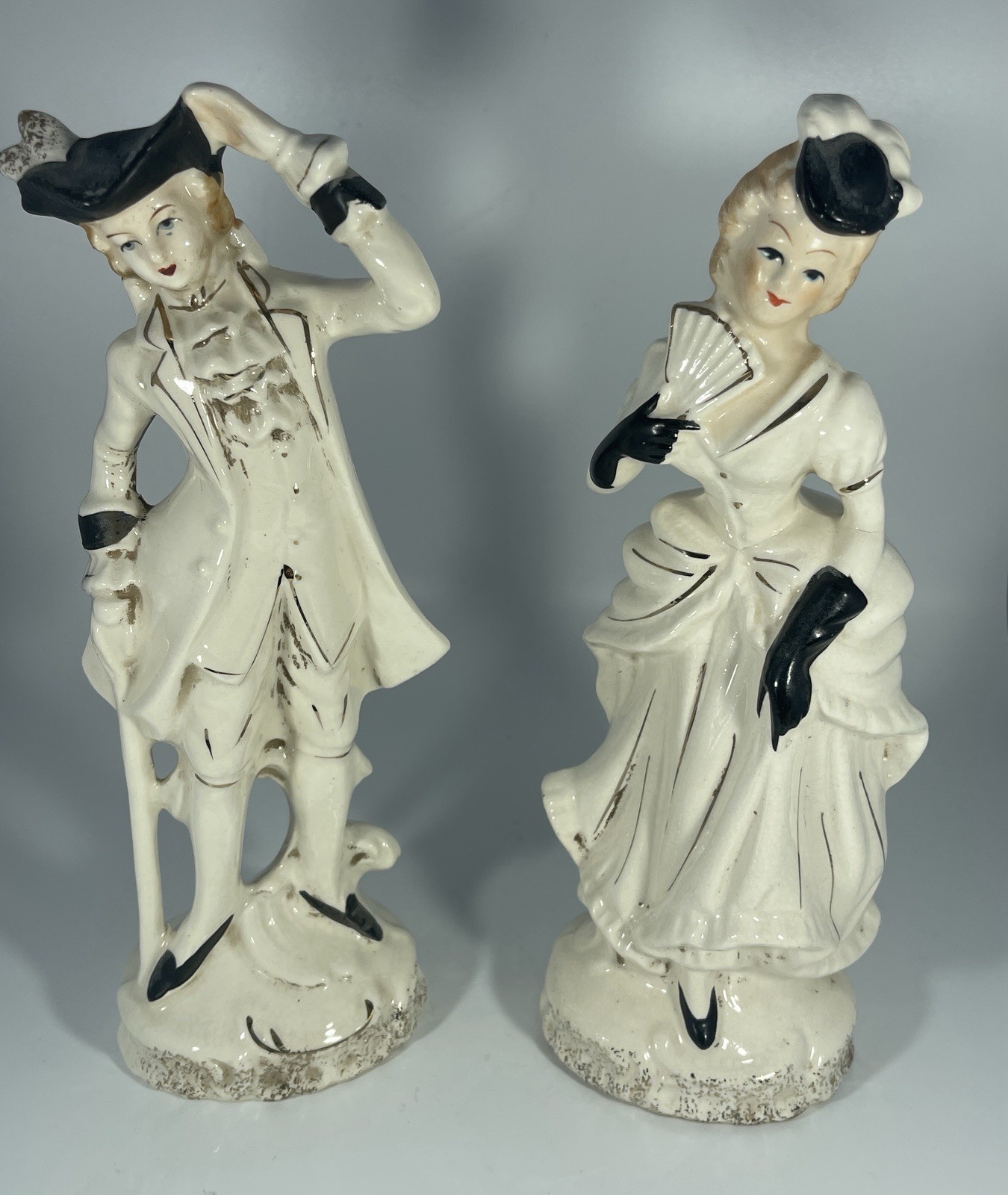 Vintage Colonial Man & Lady Figurines 8.5in Painted Ceramic Japan