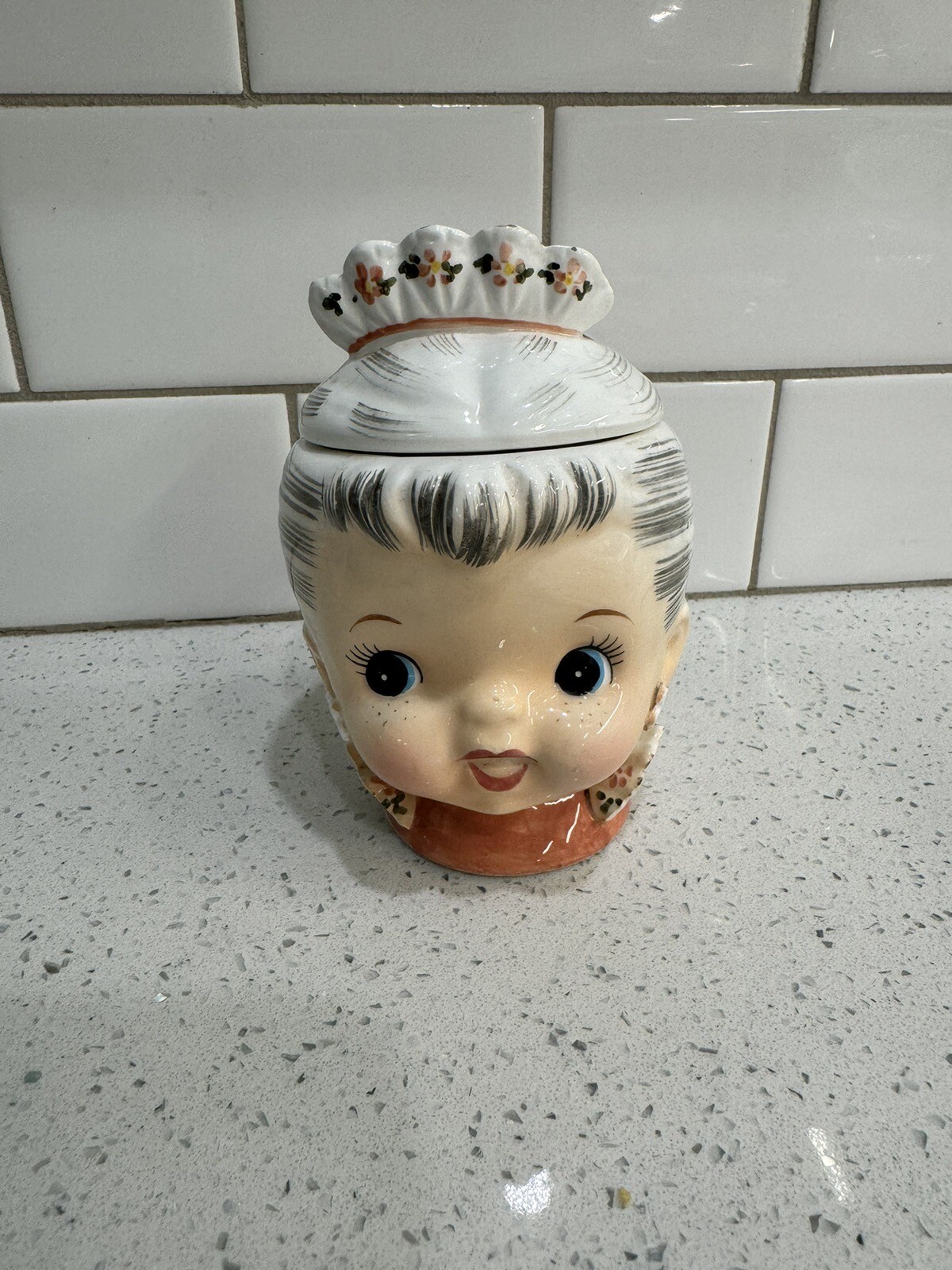 Unknown Lefton Napco PY Miss Cutie Pie GIRL Granny Sugar Bowl Ultra Rare HTF