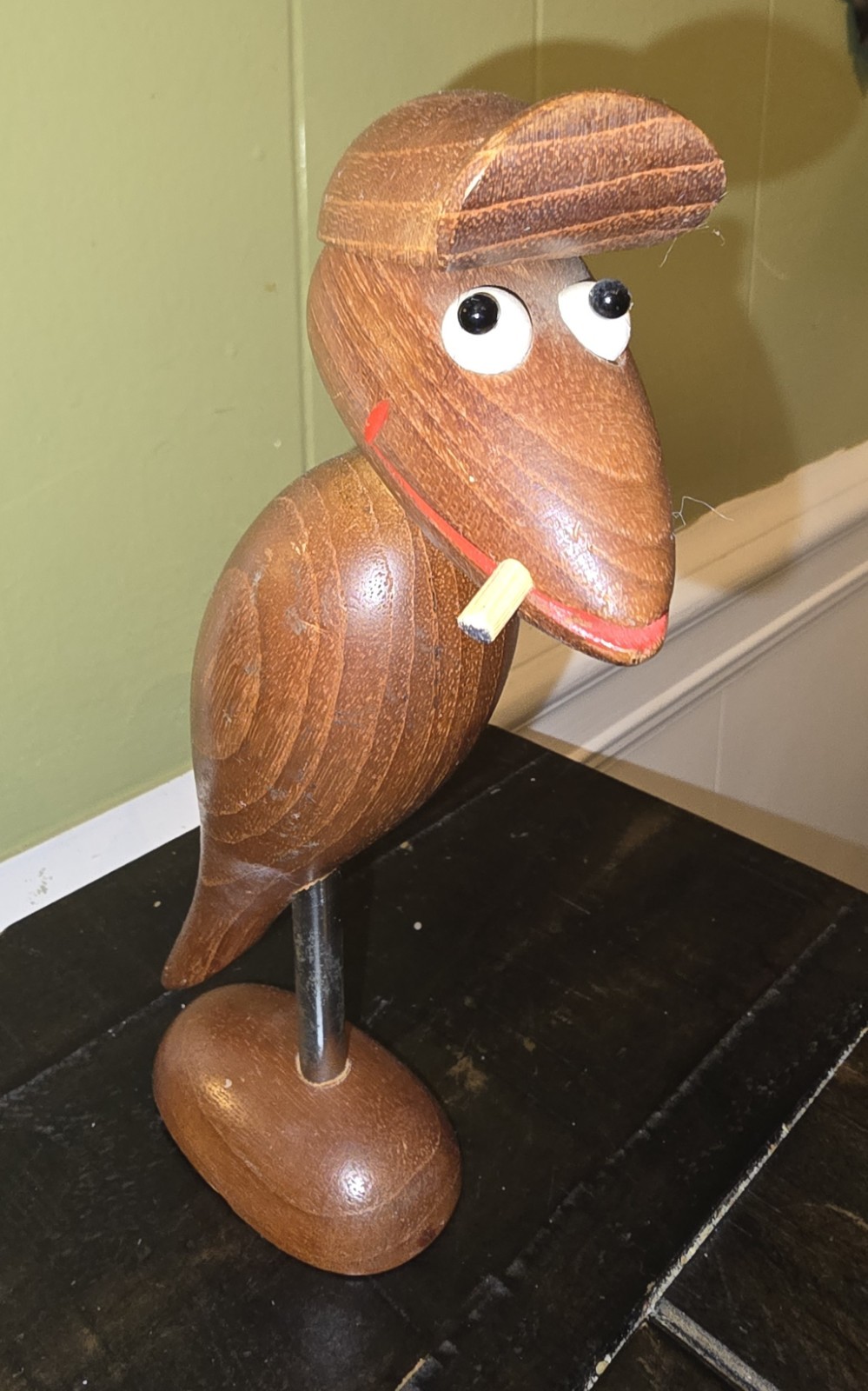 Wooden Bird Figurine on Stand w/ Removable Head & Metal Opener