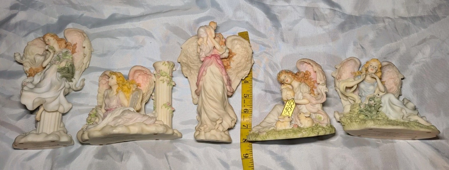 SERAPHIM CLASSICS Lot Of 5 Angel Statues FLORAL Bunnies Harp Infant Butterfly