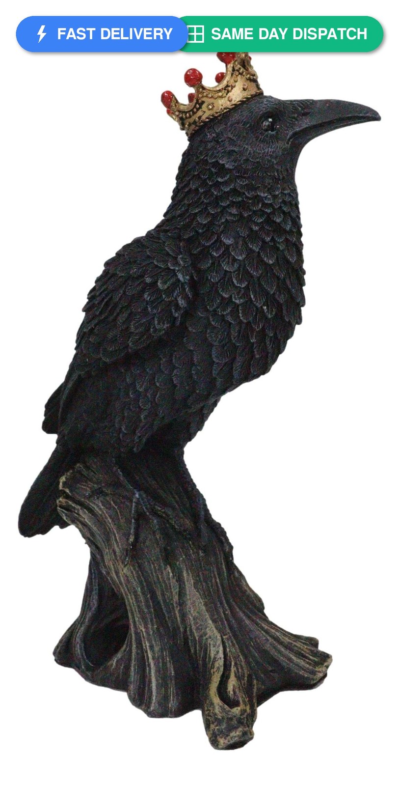 Ebros Gift Royal Crowned Raven King Perching On Tree Stump Figurine 6.5″…