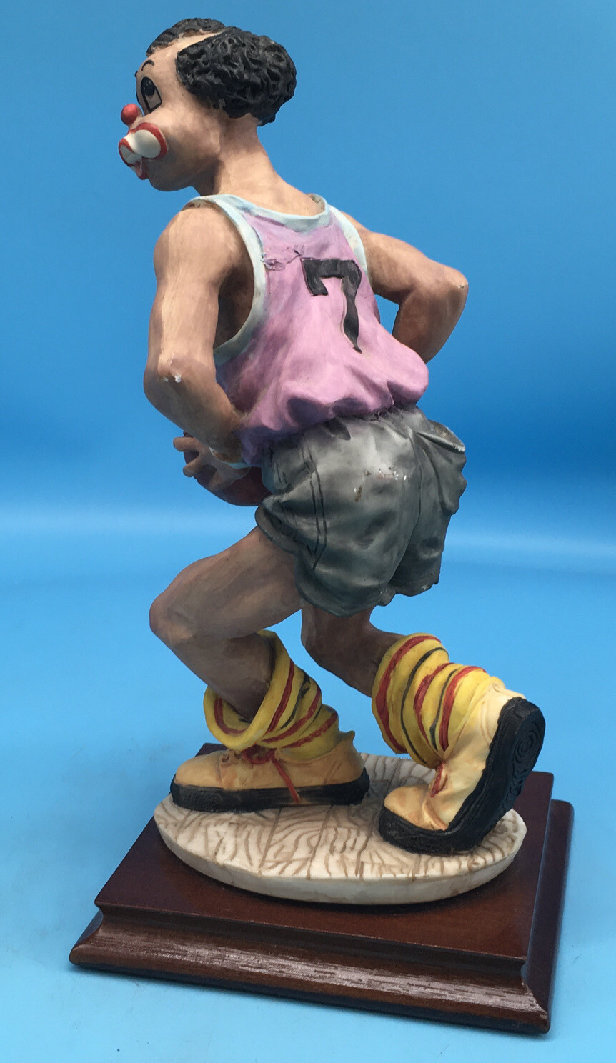 Vintage 1970’s Clown with Basketball Figure On Wood Base