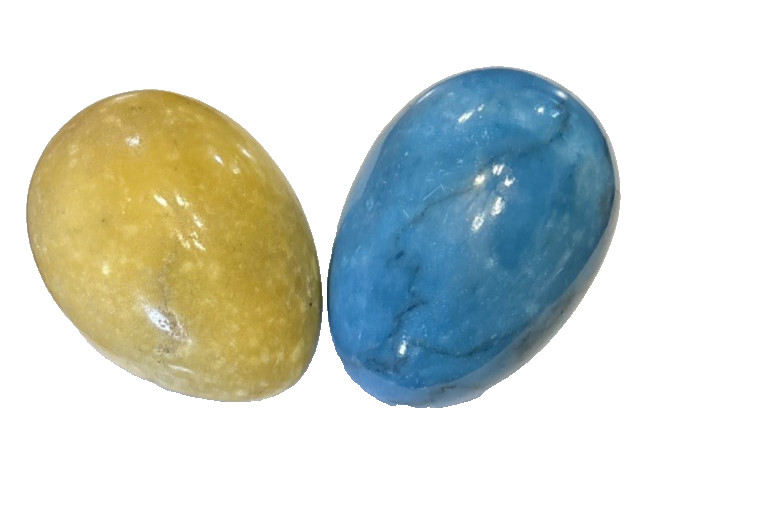 Vintage Polished Blue and Yellow Alabaster Eggs 3″
