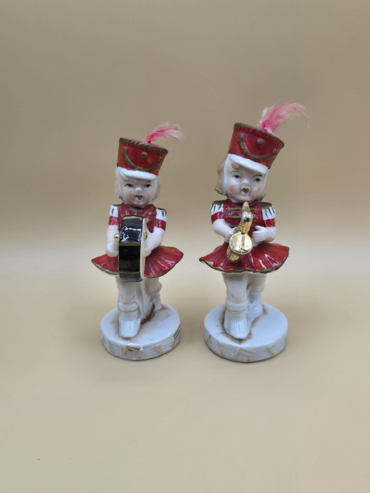 1950 Napco Girls Playing Instruments Marching Band Drum,Horn RARE