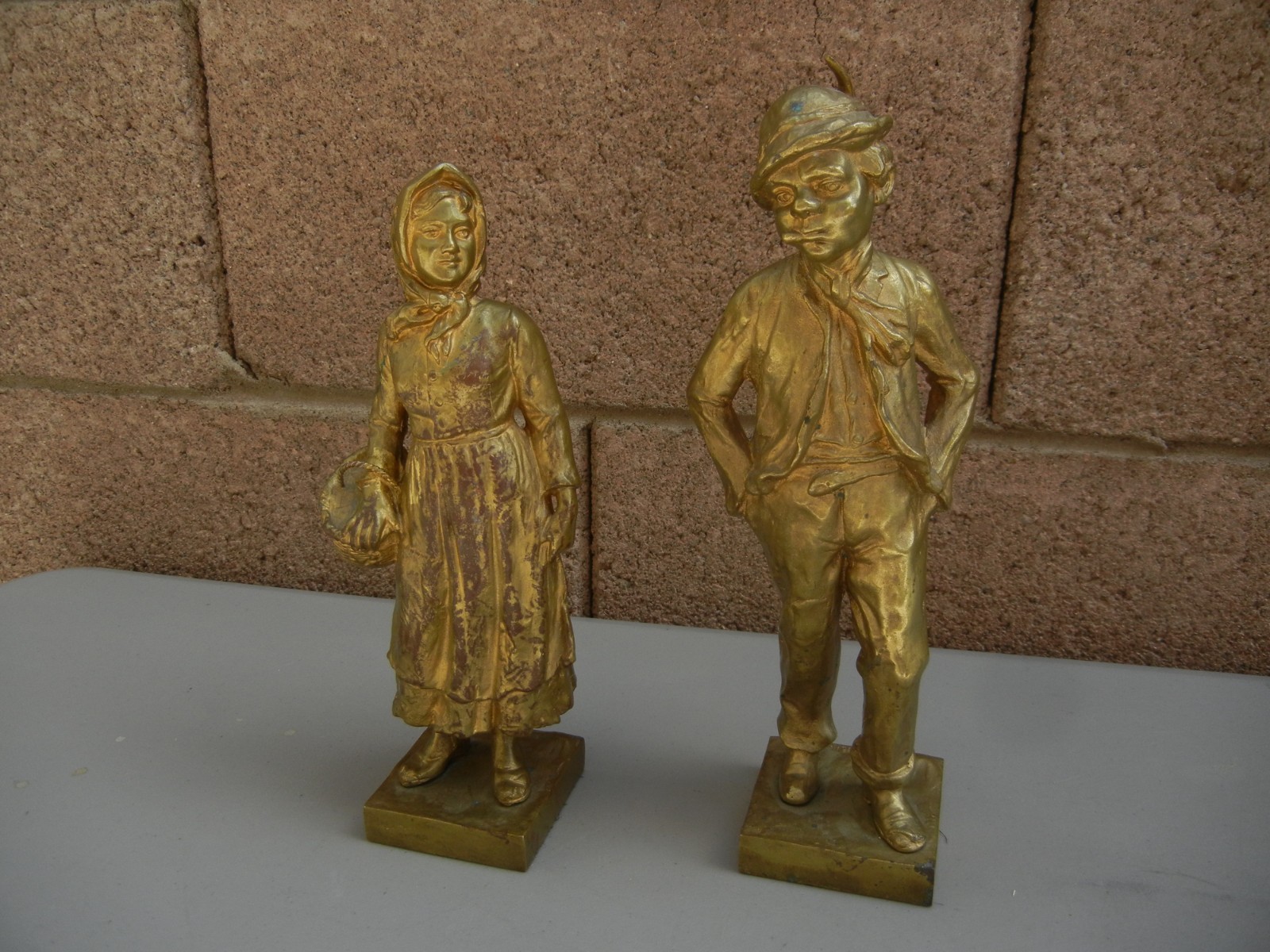 (2) Vintage Collectible Sculptures (bronze?) : Couple / Young Boy & Girl