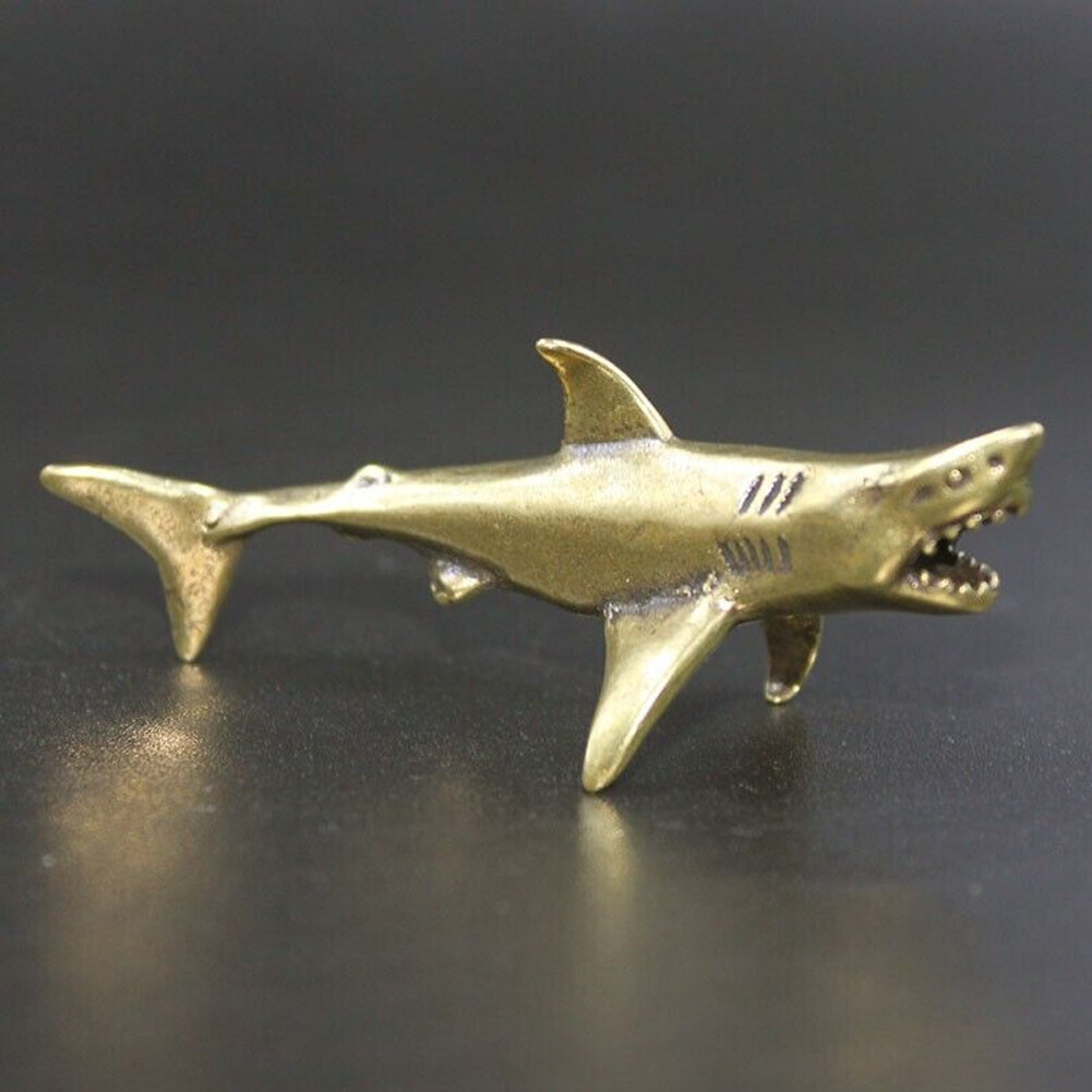 Brass Shark Figurine Statue Home Office Table Decoration Animal Figurines Toy