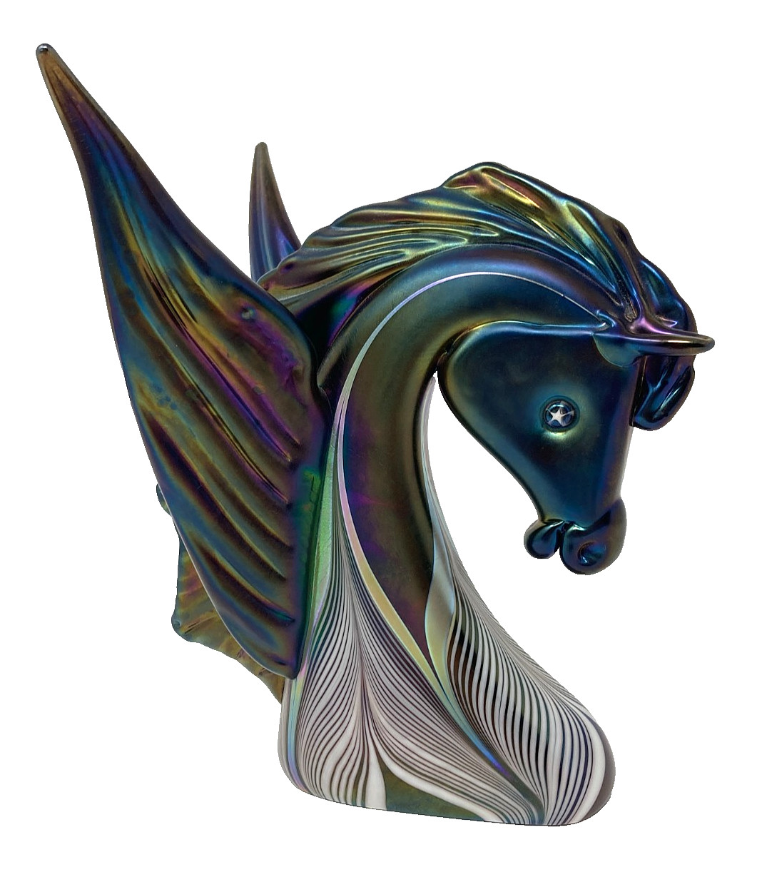 Stuart Abelman Art Glass Pegasus Winged Horse Figurine Pulled Feather Design 8”