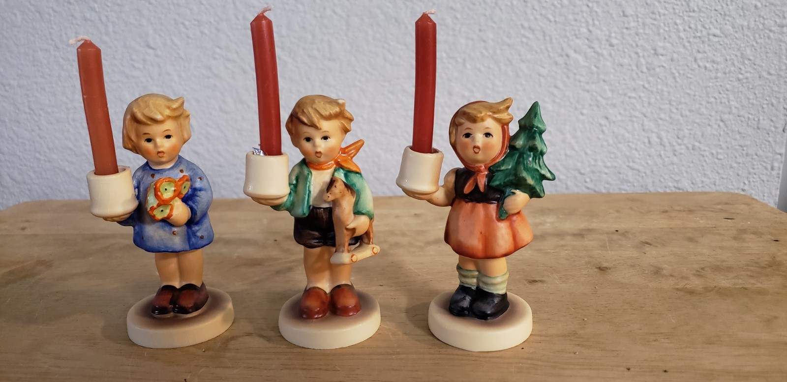 Lot Of 3 Goebel Candle Holders.. Girl W/Flowers, Girl W/Fir Tree & Boy W/Horse
