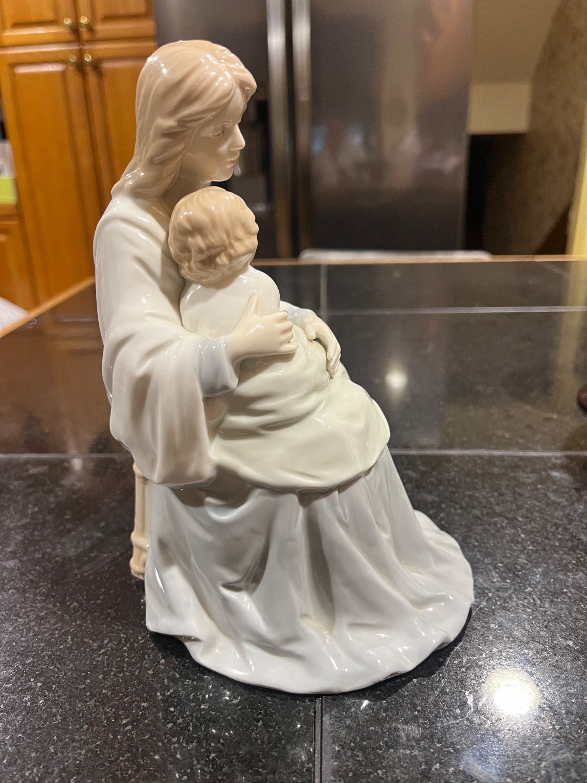 Vintage Mother and Child Porcelain Figurine Homco 8809 Taiwan Soft Blues 7.5”