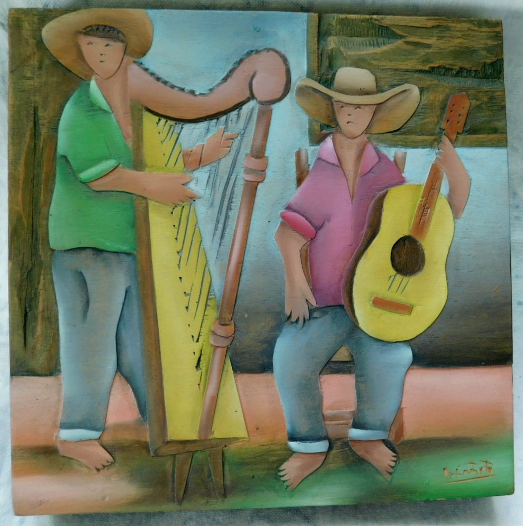 VERY WELL HAND CARVED AND PAINTED SIGNED WOODEN ART WORK