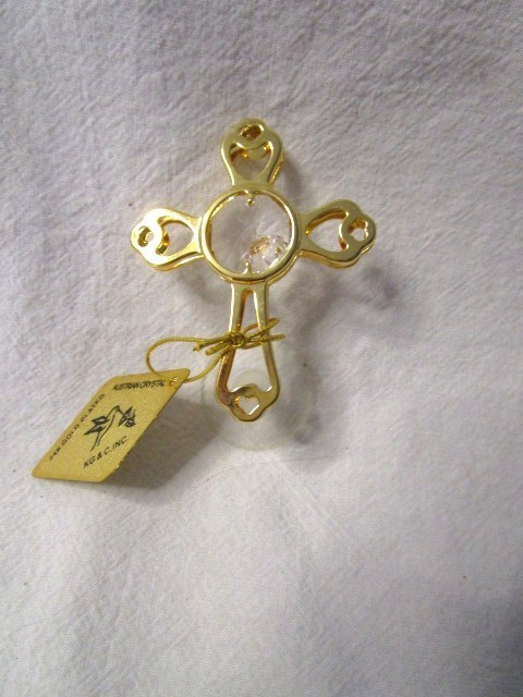 24K GOLD PLATED CROSS ORNAMENT AUSTRIAN CRYSTAL