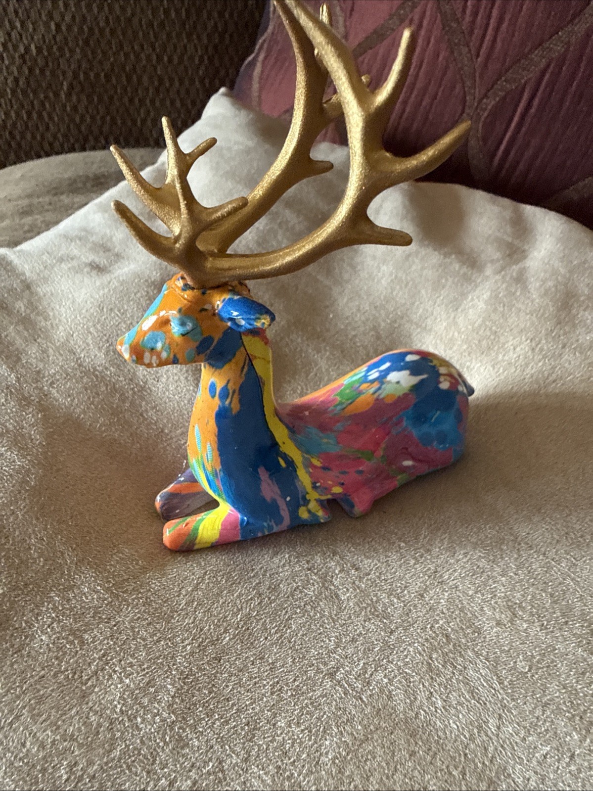 Unique Handpainted Resin Deer Figurines Set Of 2