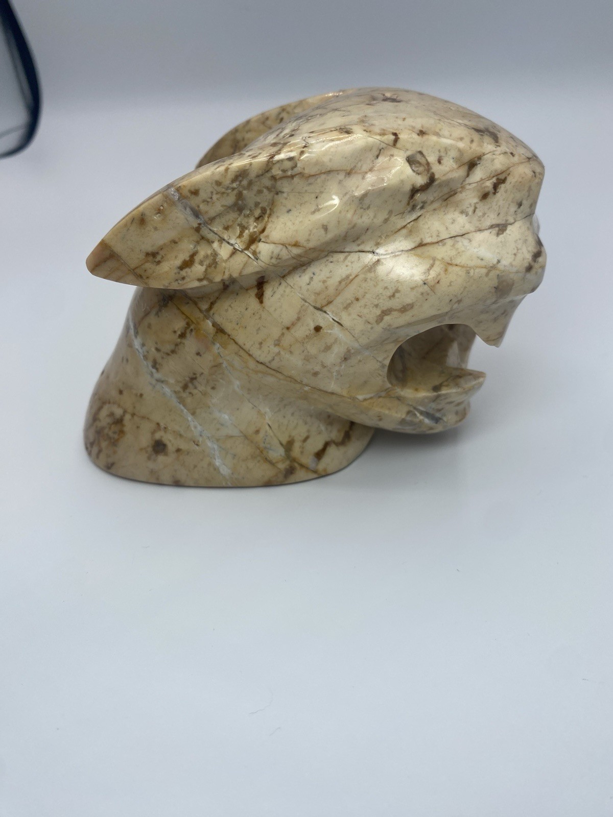 Solid Stone Hand Carved Jaguar Cougar Head Cat Sculpture 3.75”