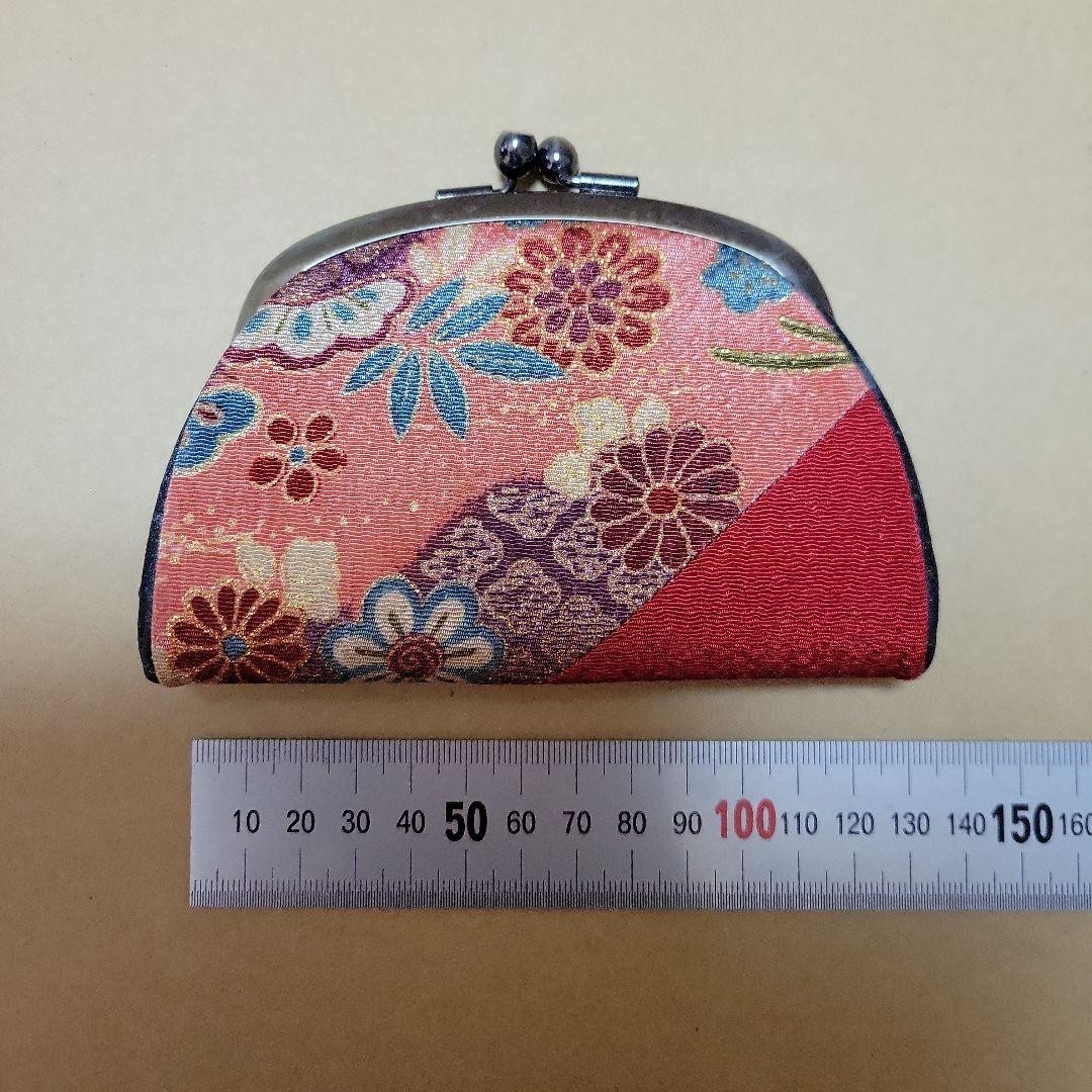 Gamaguchi Japanese Pattern Coin Purse Unused Red Floral Fabric 5.1×3.9in