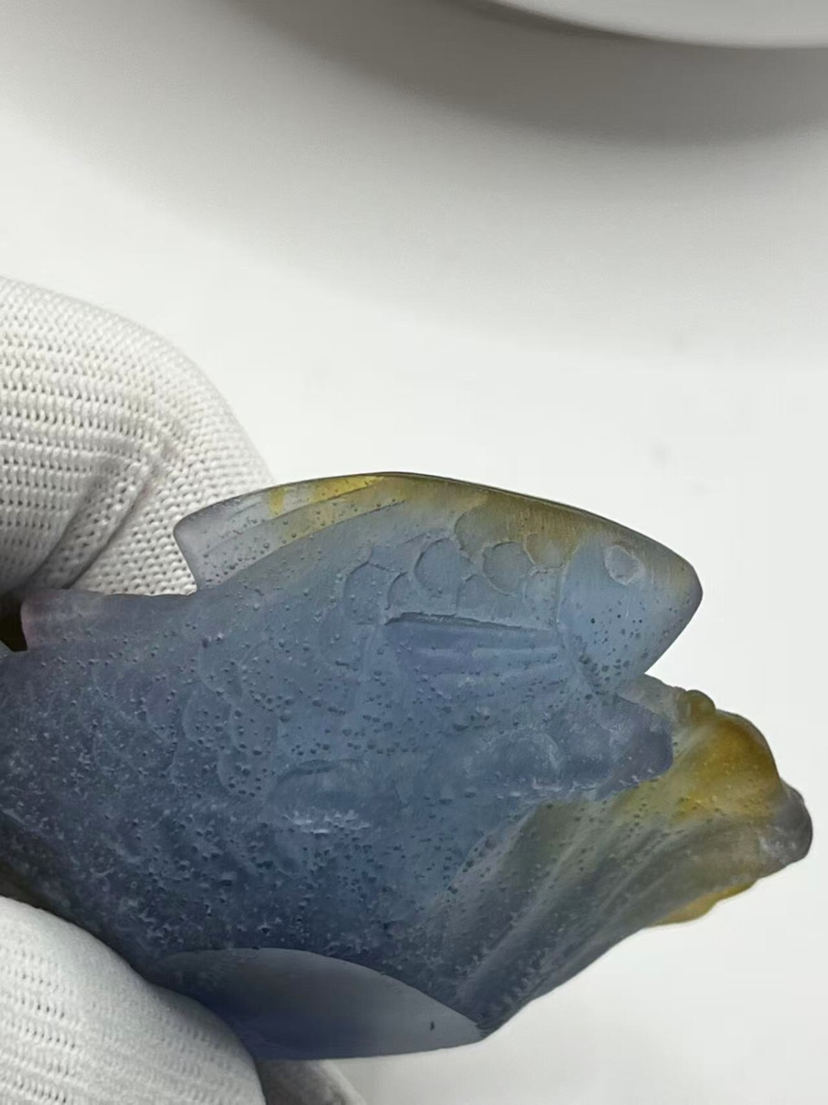 Daum France Pate de Verre Art Glass Small Fish Bowl / Pisces Gift w/ Wooden Box