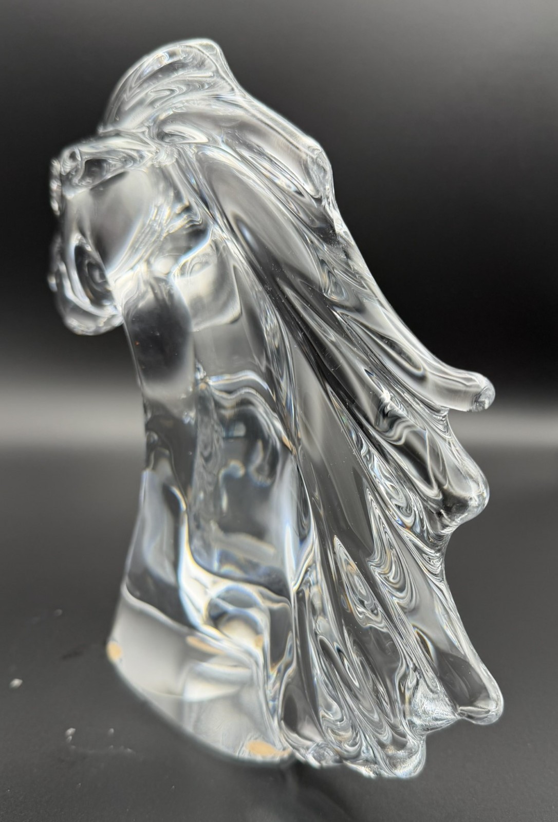 DAUM FRANCE Crystal Horse Head Sculpture Signed Art Glass Large 10″ Vintage