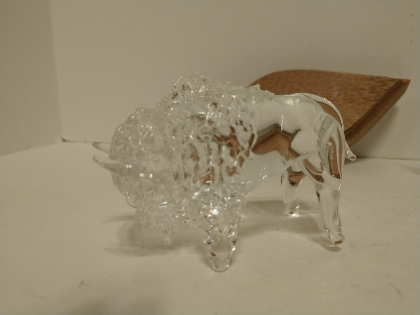 Vtg Handblown Art Glass Pink ELEPHANT & Clear BULL Figurines Lot of 2 Figures