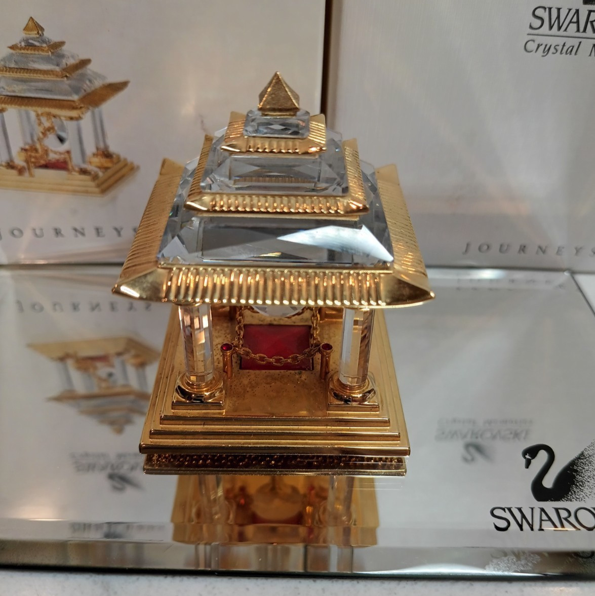 Swarovski Crystal Memories Gold-Plated Japanese Temple Figurine in Original Box