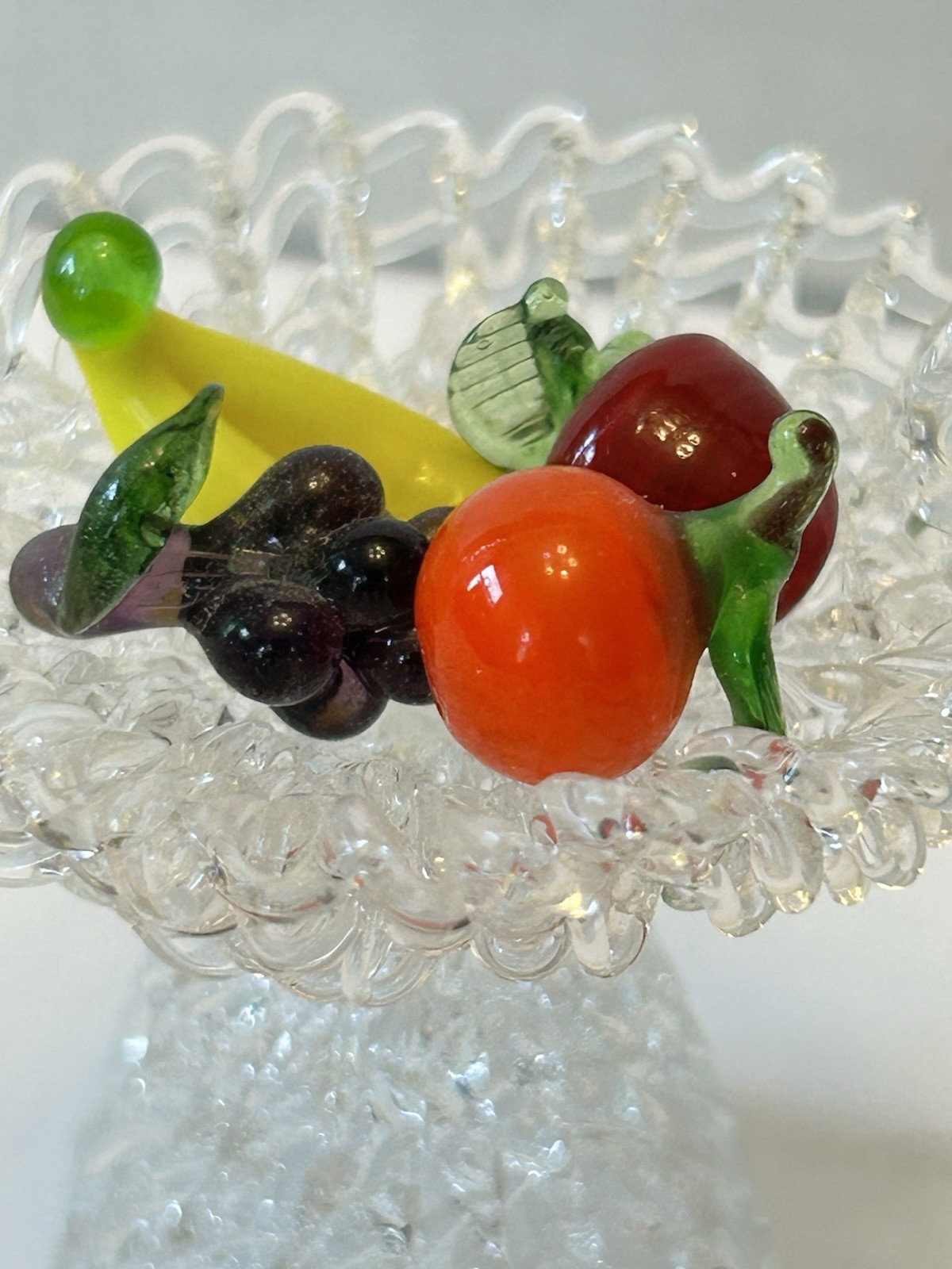 Vintage Spun Blown Glass Fruit Basket Miniature Decoration Dollhouse Kitchen