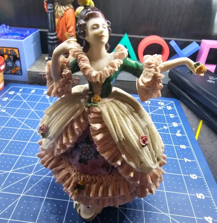 Vintage Dresden Porcelain Lace Dancing Victorian Woman Figurine