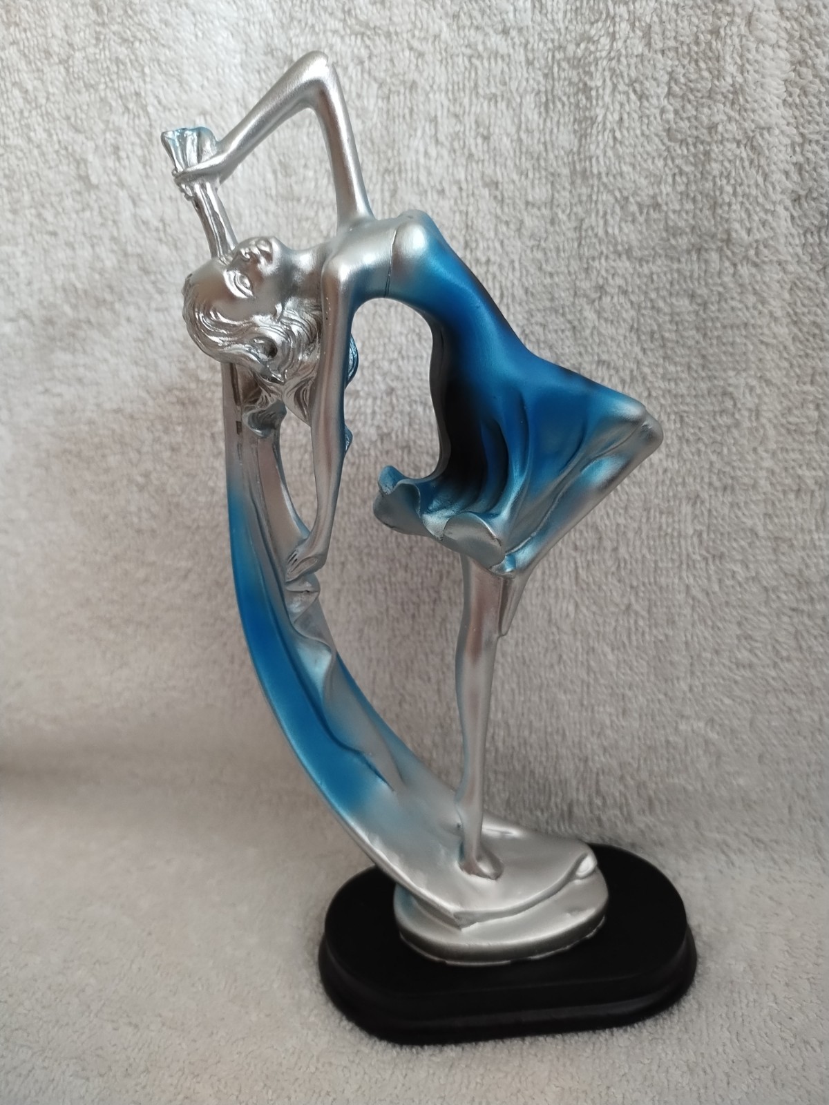 Silver Blue Colored Art Nouveau Deco Woman Lady Dancer Resin Black Stand NEW
