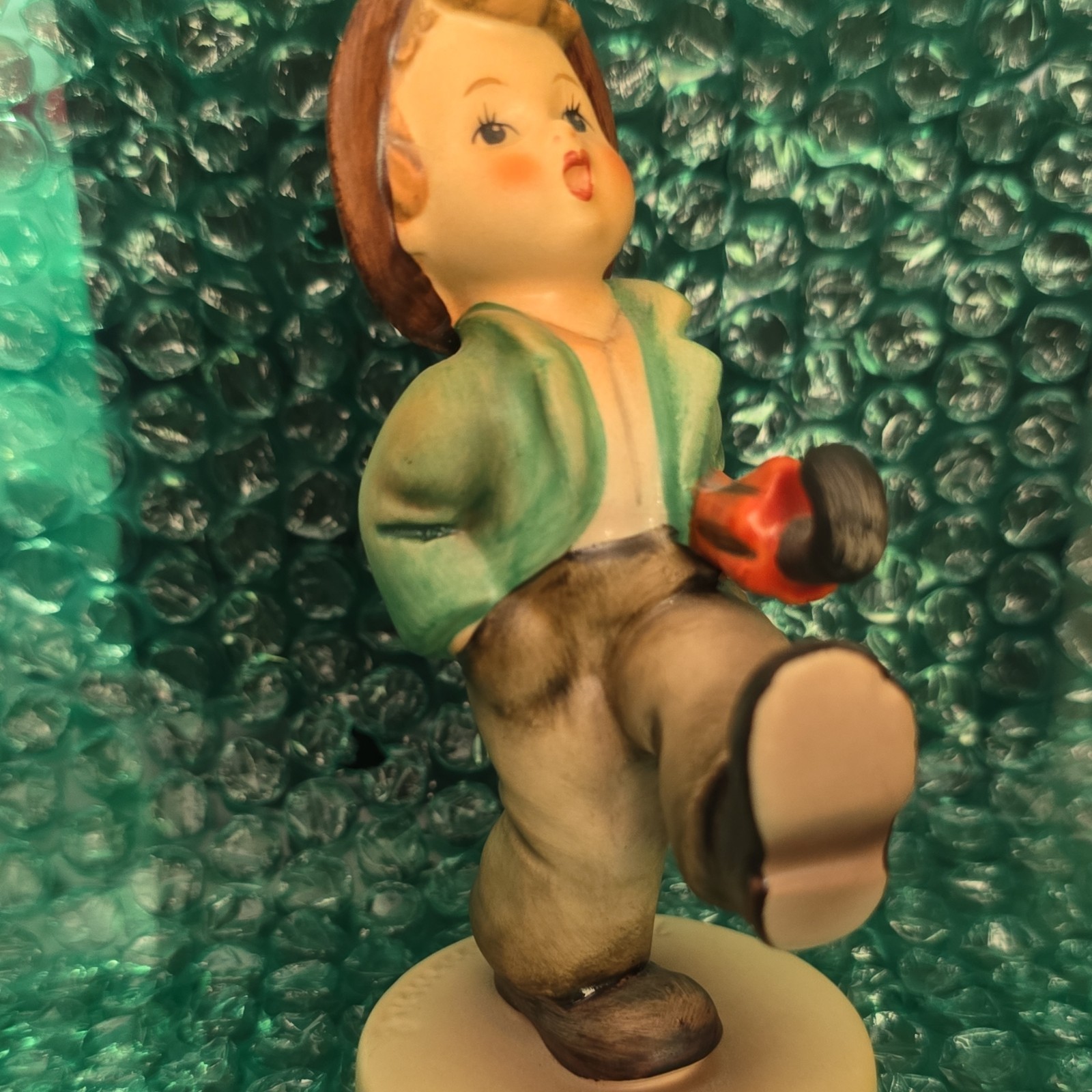 Hummel “Happy Traveler” Boy Porcelain Figurine, Hand Painted Multicolor