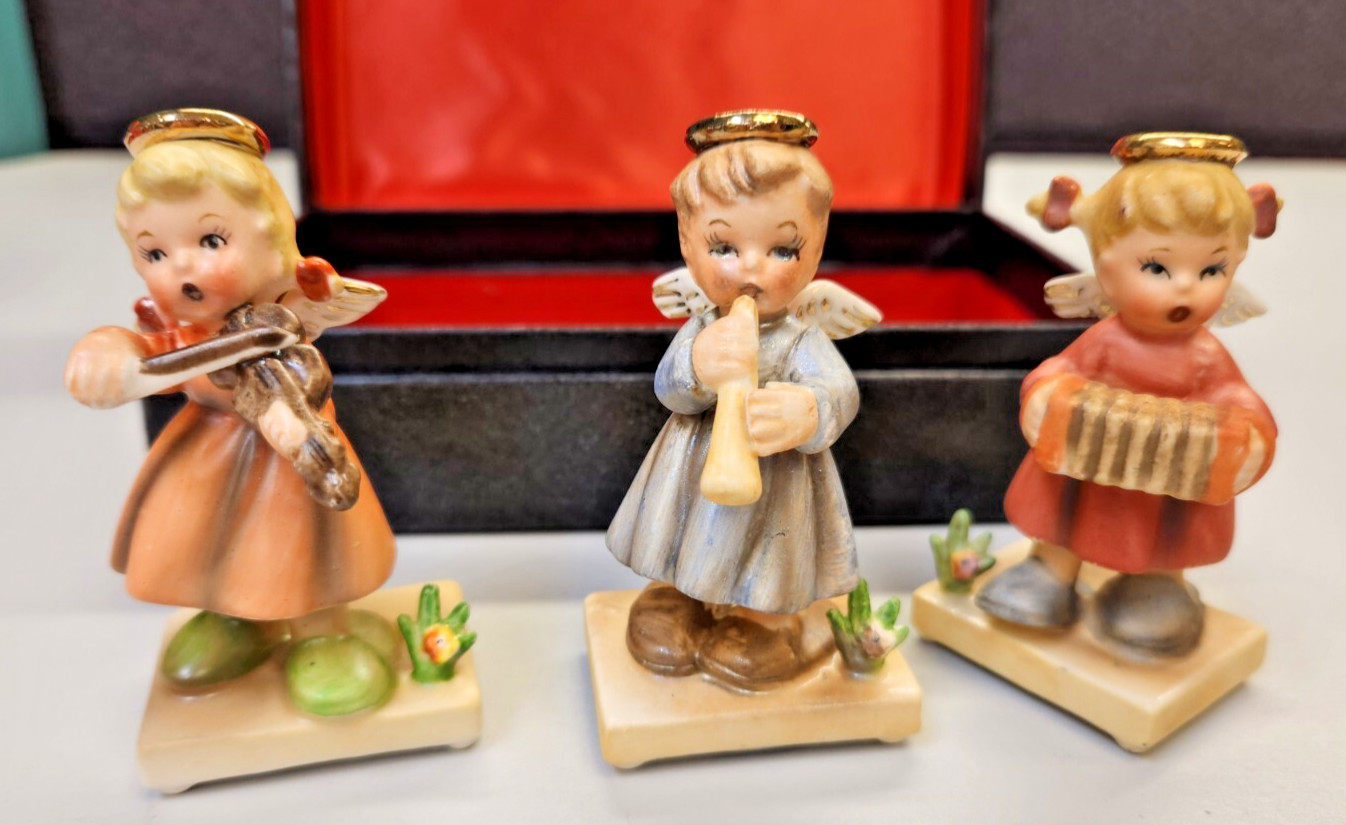 Set Of 3 NapcoWare 1959 Ceramic Angels Figurine Gold Wings & Halo C4012 Japan