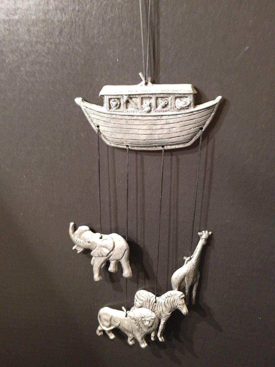 Noah’s Ark Biblical Animals Metal Hanging Mobile Giraffe Elephant Zebra Lion