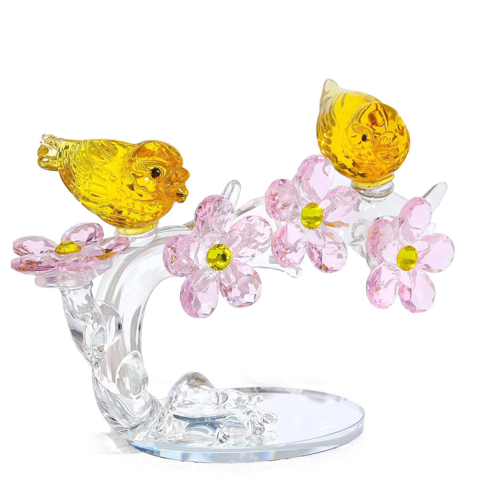 Pink Crystal Flower and Yellow Bird Figurines K9 Crystal 12×4.5×8.2cm – Wedding