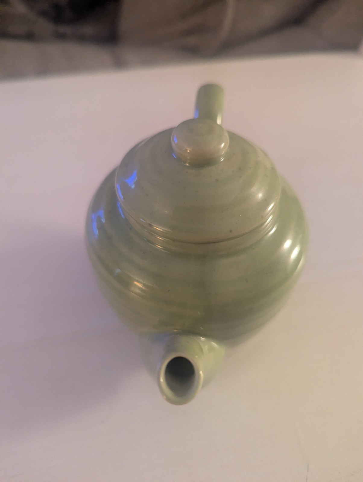 Small Tea Pot Country Living Dry Goods Green Speckled Collectible 3″ Tall
