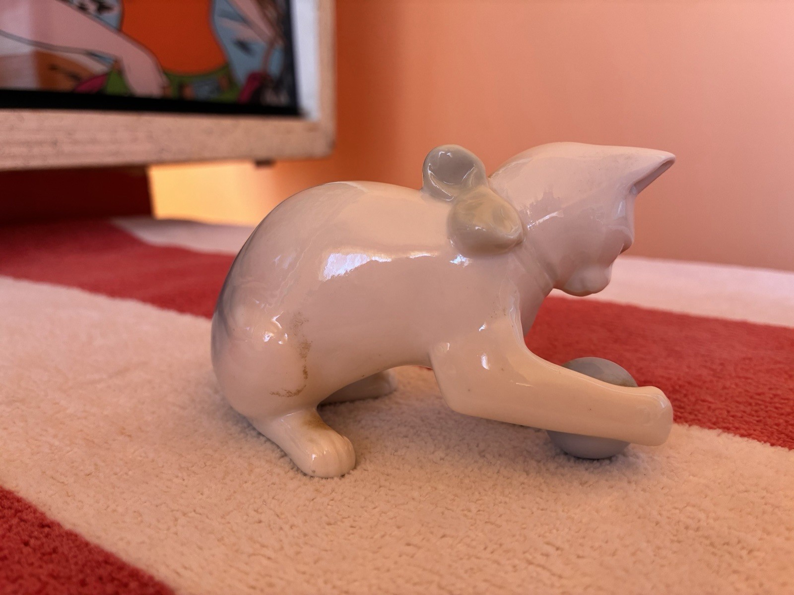 Art Deco German Metzler&Ortloff Porcelain Figurine Kitty Cat Ball of Yarn