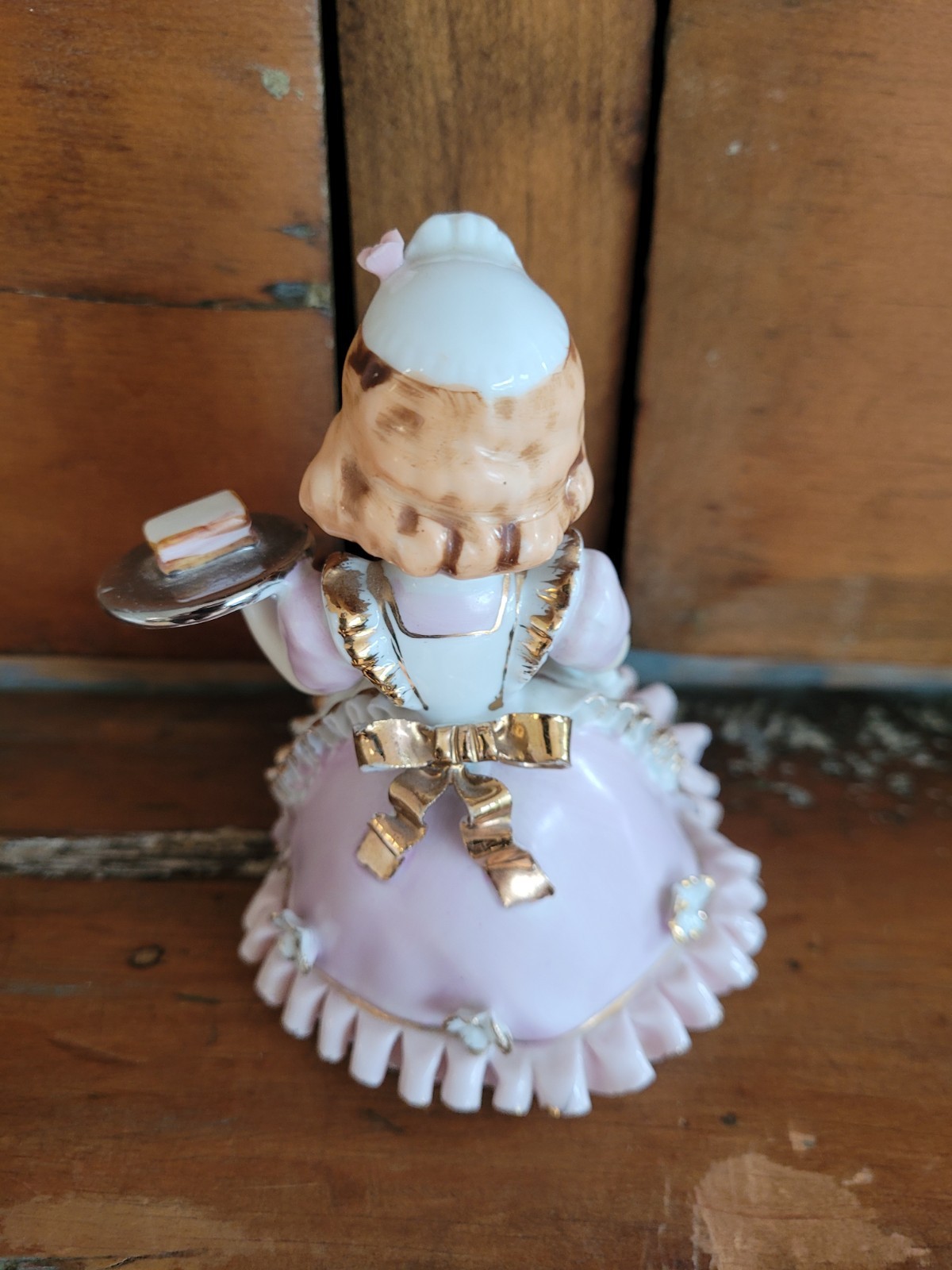 Vintage Lefton Waitress Bloomer Girl Figurine Gold Trim 1950’s Rare