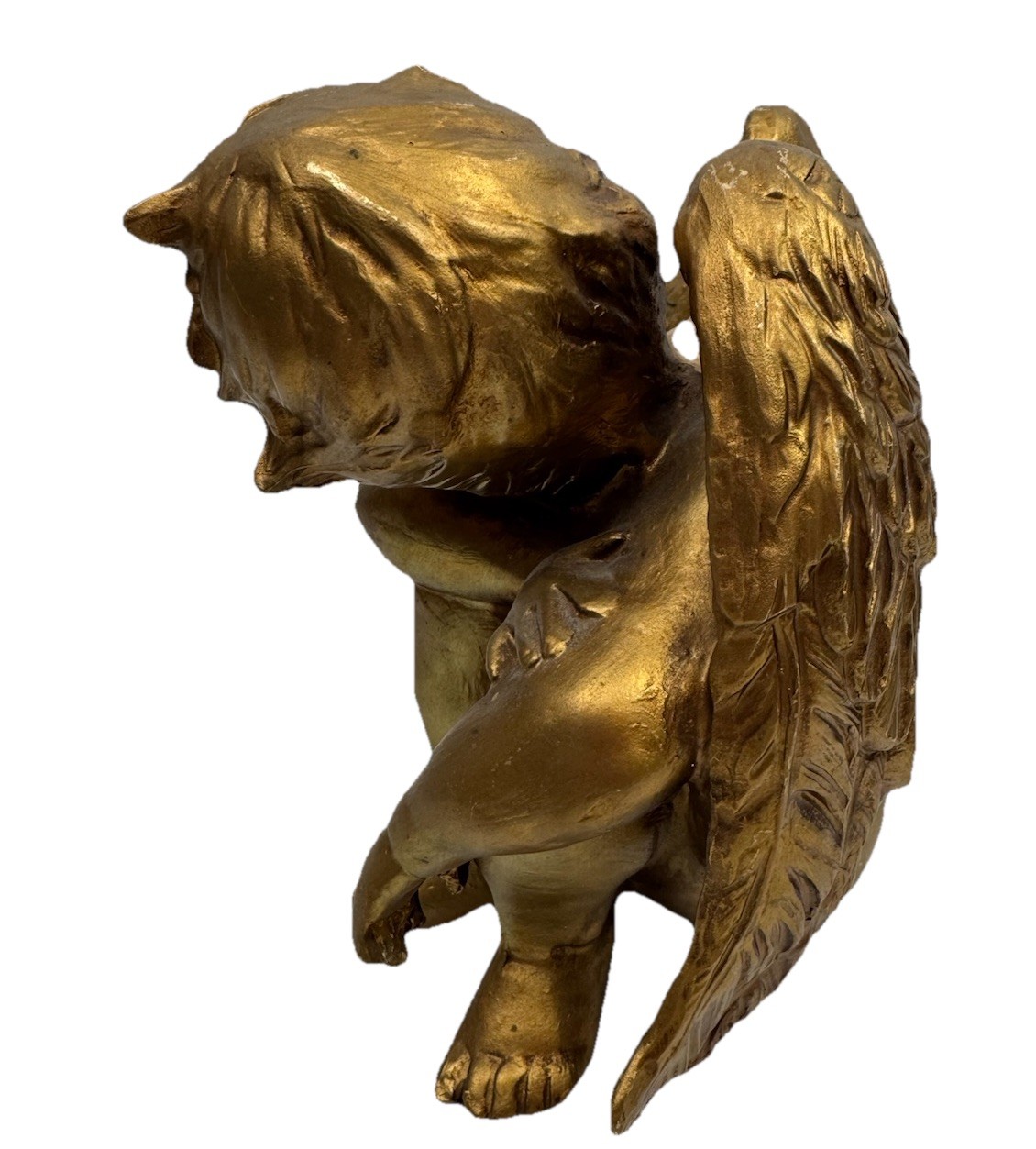 VTG Cherub Gold Tone Cherub Angel Sitting Sleeping Winged Free Standing Decor