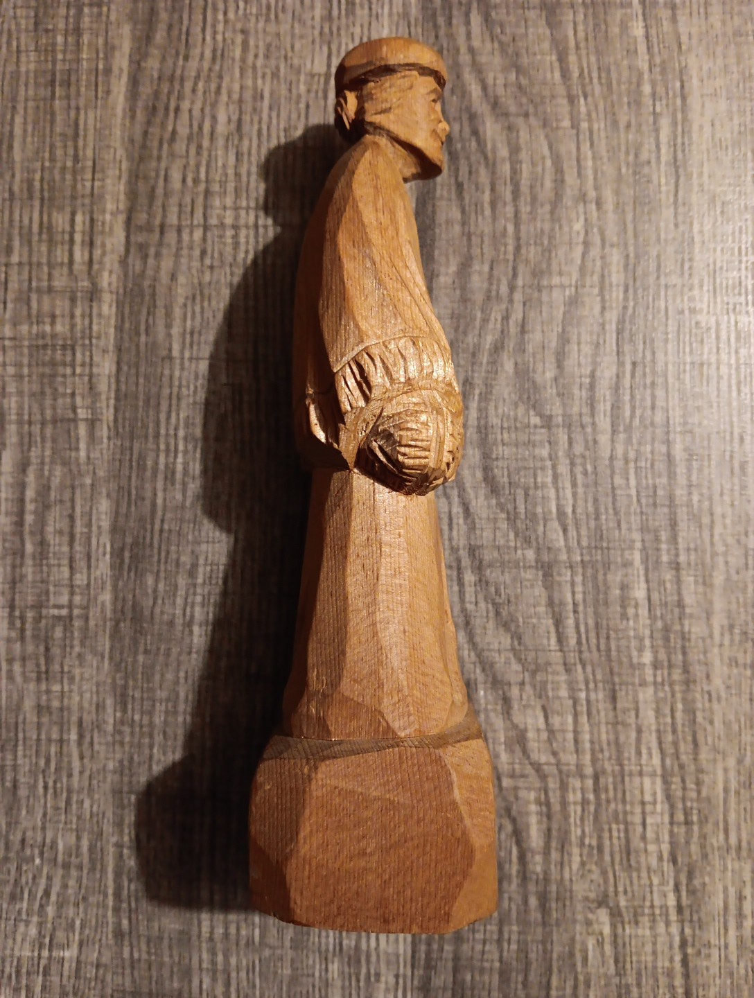 Folk Art Sculpture Signed Hand Carved Wood Figure Wooden Elderly Person Craft