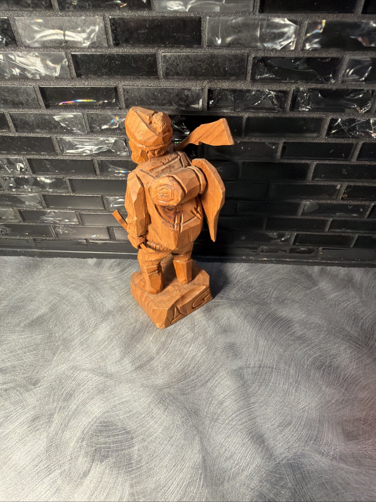 RARE Vtg Amede Godro Handcarved WOOD Hunter Axman Statue Quebec Artist Signed