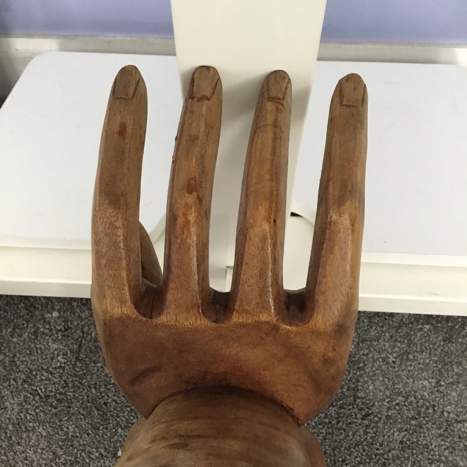 Vintage 2 Handed LIGHT BROWN Carved Wooden Sculpture 13 1/2 L X 4 1/2 W X 4.5H
