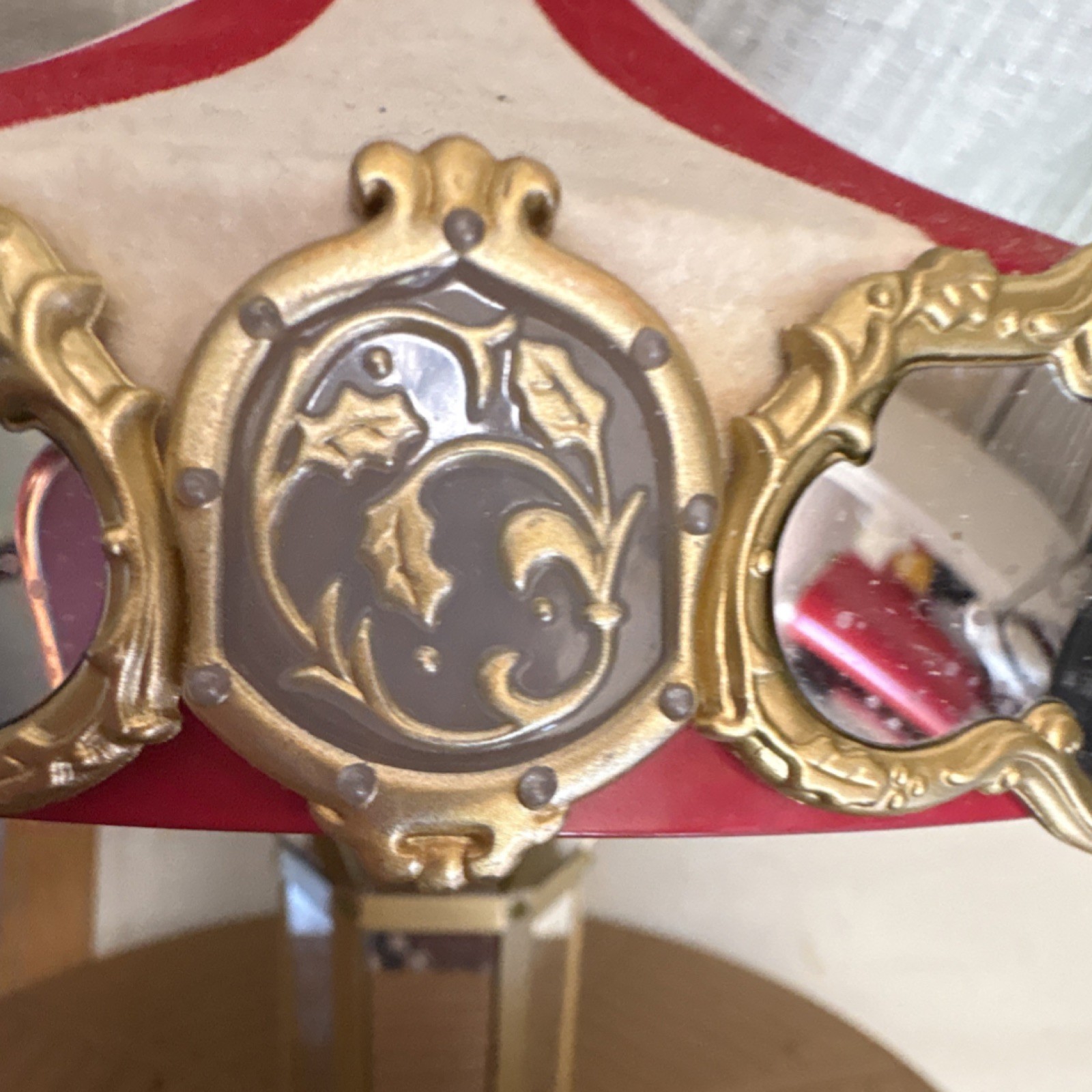 Red White Gold Striped Mirrored Carousel Figurine Plastic Circus Theme 11in