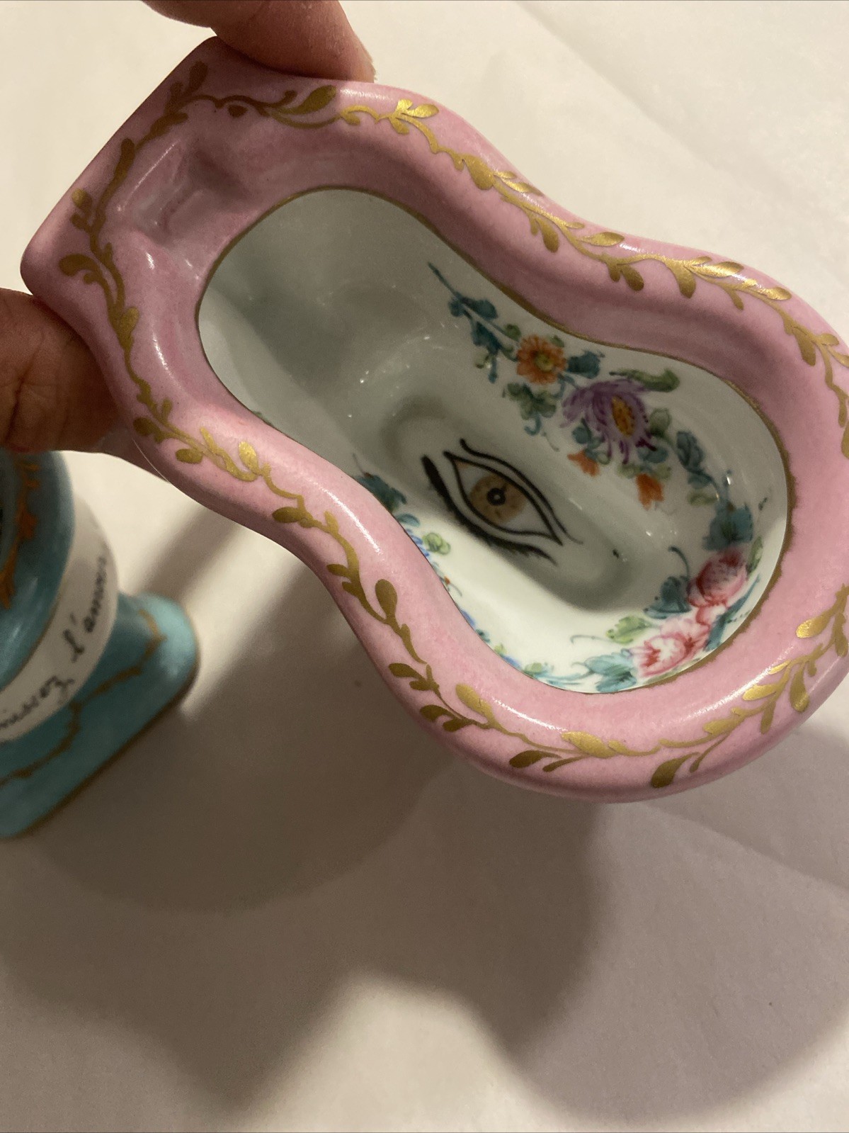 Vintage French Sevres Porcelain Miniature Hand Painted Bidet Lot Of 2