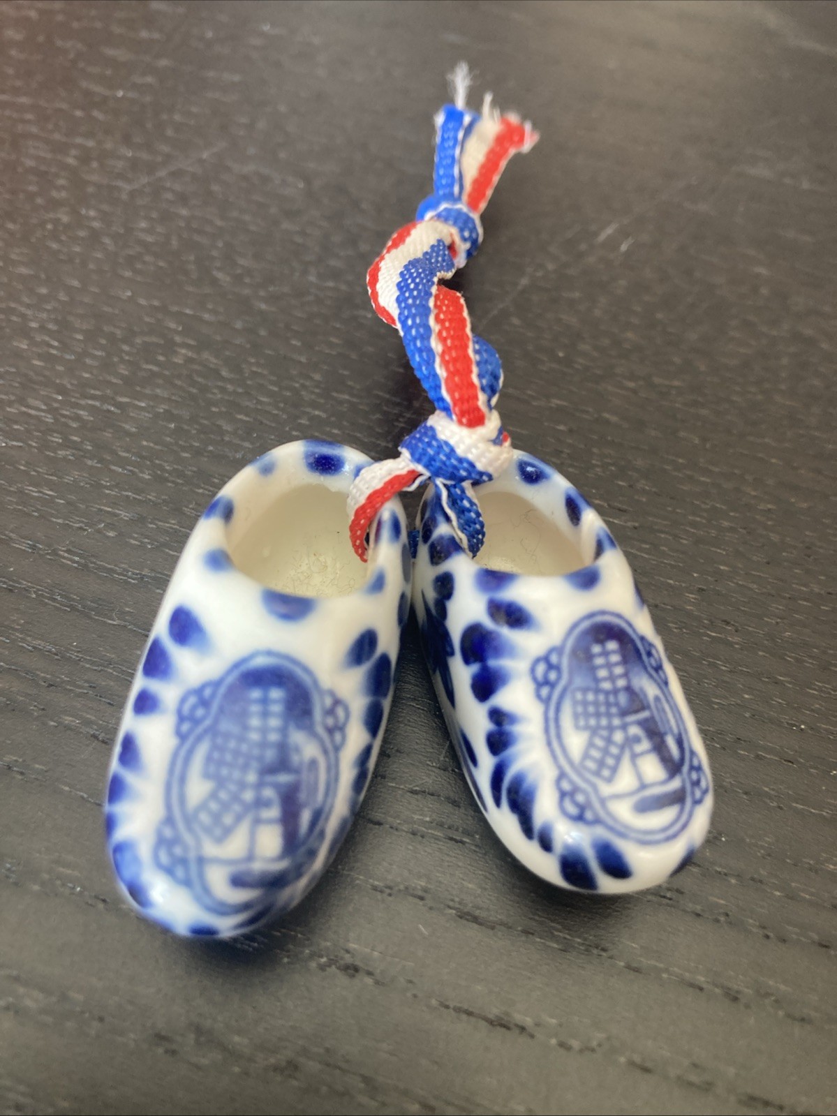 Porcelain Miniature Dutch Clogs Shoes Holland Blue Delft Windmills and Figure