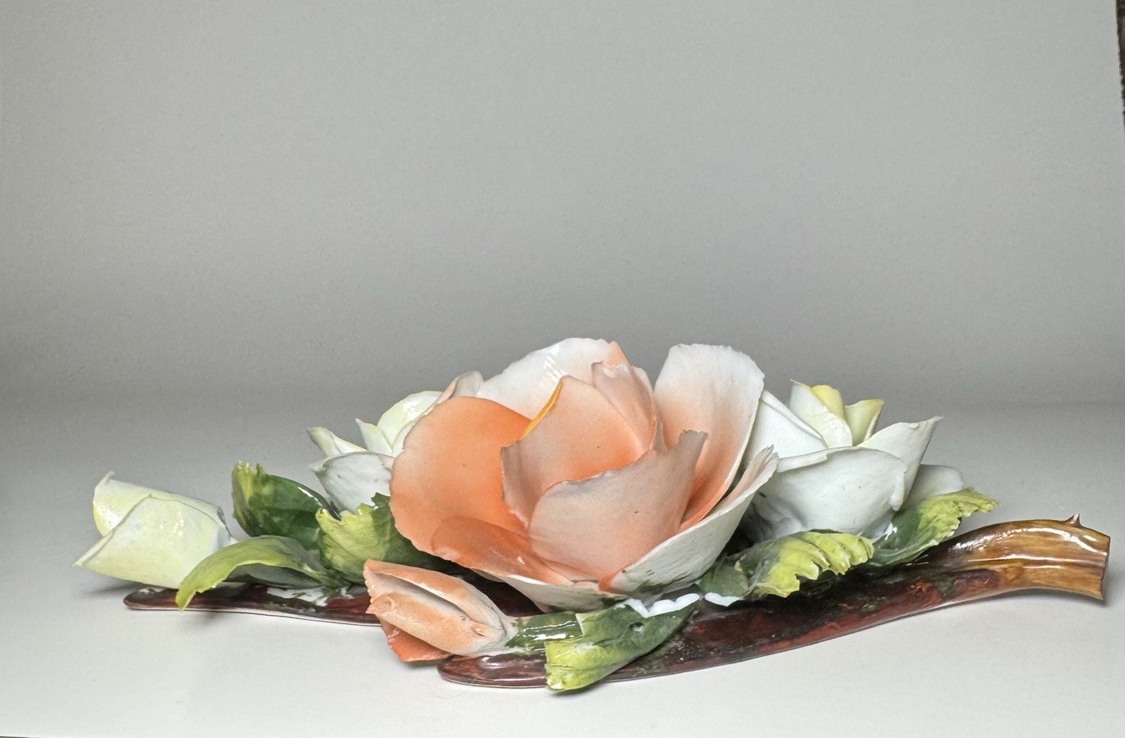 Vintage Porcelain Capodimonte Style Floral Bouquet Wall Plaque Rose Decor