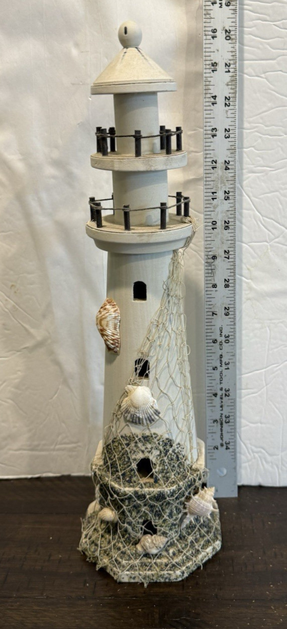 Beach Theme Lighthouse Decor 16” White Nautical Wood unique decoration