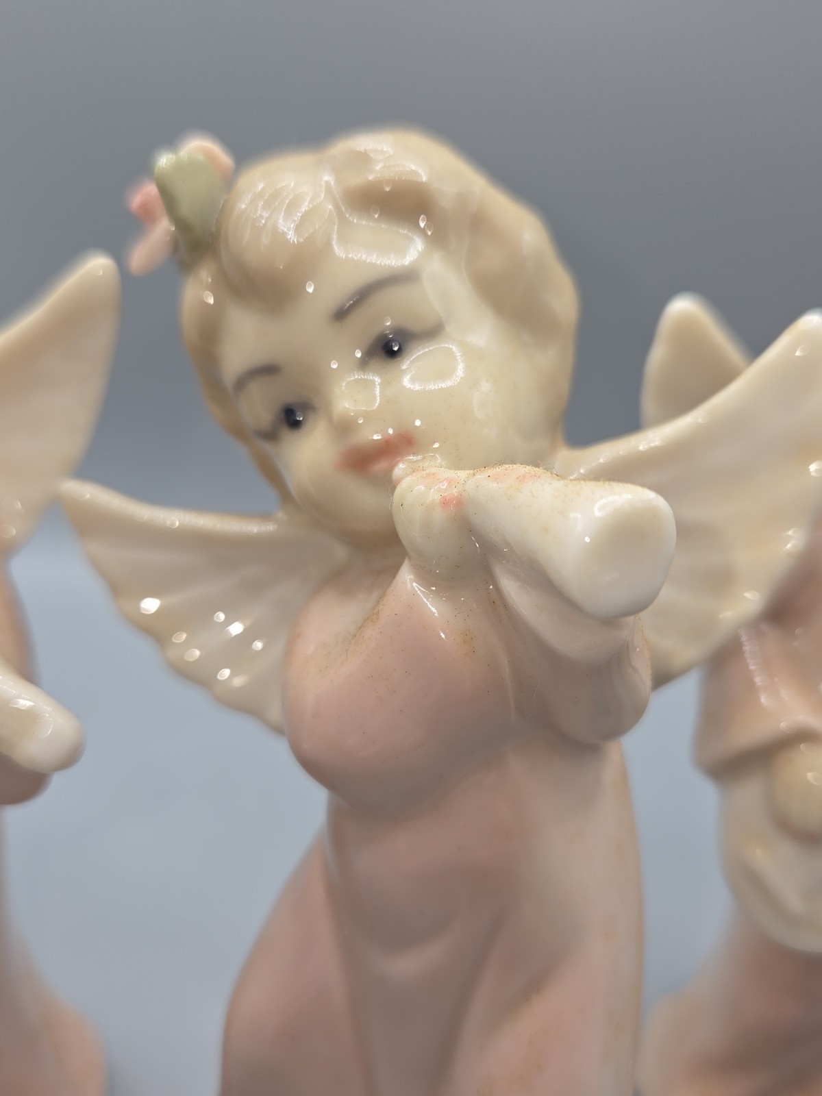 Vtg Lot Lefton? Cherub Girls Angels Singing/ Playing Music Figurines 1950s Trio
